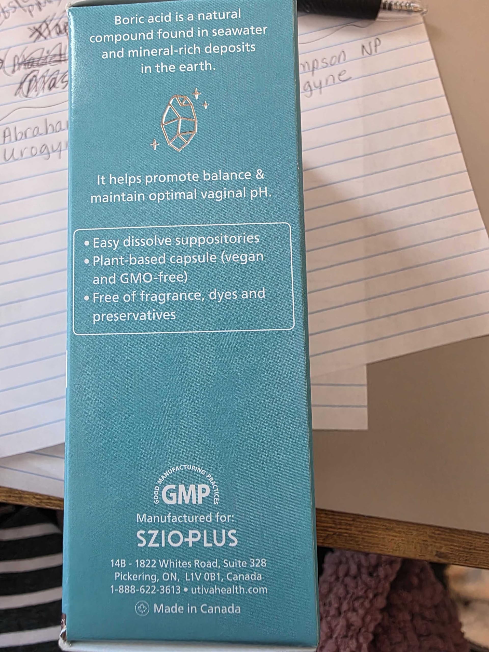Szio+ Utiva Boric Acid Suppositories for Women - pH Balance - Feminine Care - 600mg Boric Acid to Lower pH and Support Vaginal Health, BV Treatment for Women, 30 Vaginal Suppositories Szio+ uk supplements