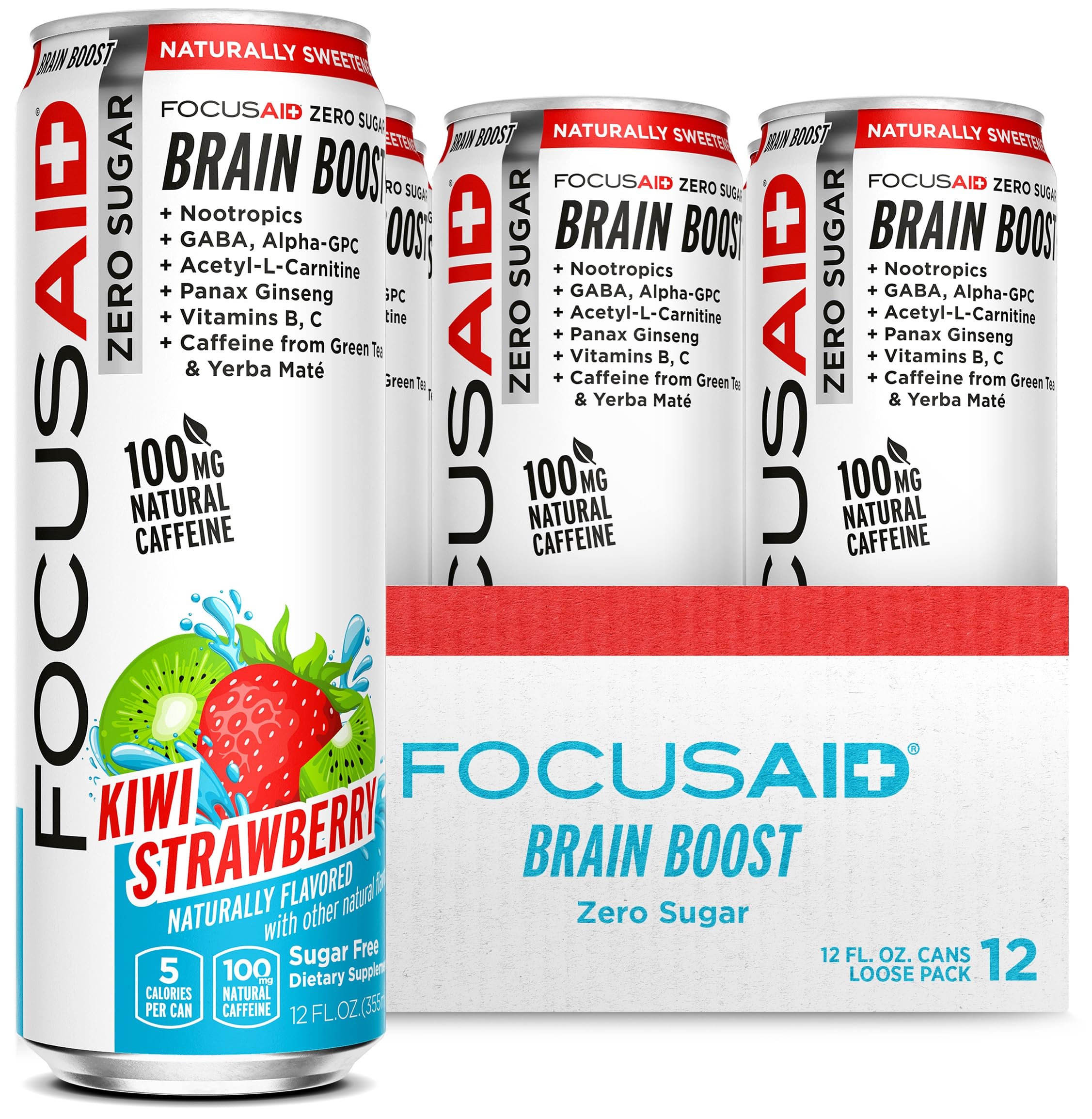 FOCUSAID ZERO SUGAR Nootropics Blend, Alpha-GPC, GABA, 100mg Natural Caffeine from Green Tea, Yerba Mate, Vitamin B-Complex, Keto-Friendly, No Artificial Sweeteners, 12 Fl Oz (Pack of 12) LIFEAID uk supplements