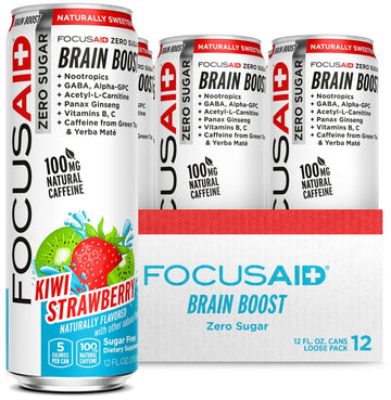 FOCUSAID ZERO SUGAR Nootropics Blend, Alpha-GPC, GABA, 100mg Natural Caffeine from Green Tea, Yerba Mate, Vitamin B-Complex, Keto-Friendly, No Artificial Sweeteners, 12 Fl Oz (Pack of 12) LIFEAID uk supplements