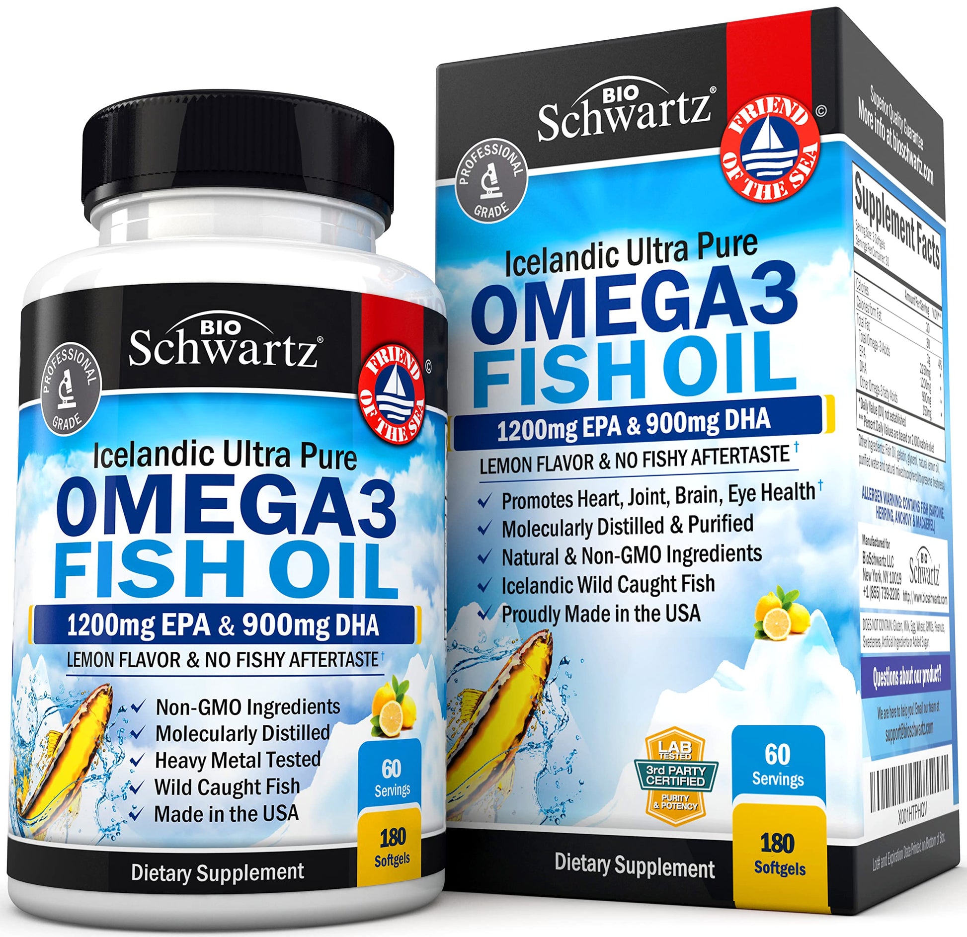 Omega 3 Fish Oil Supplement - 1200mg EPA and 900mg DHA Fatty Acid Per Serving BioSchwartz uk supplements