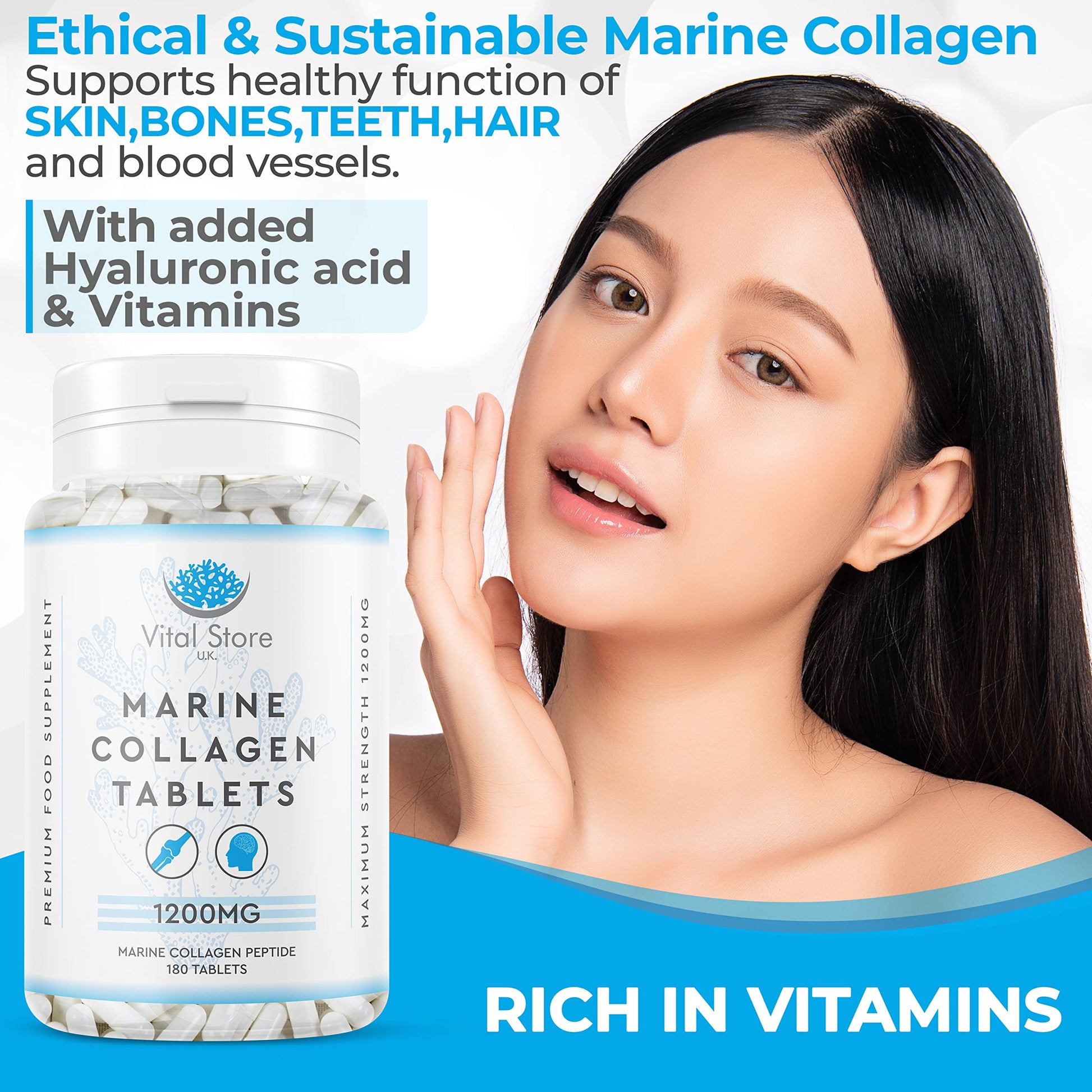 Marine Collagen Peptide Tablets 1200MG - 6 Month Supply - 180 High Strength Collagen Tablets My Store uk supplements