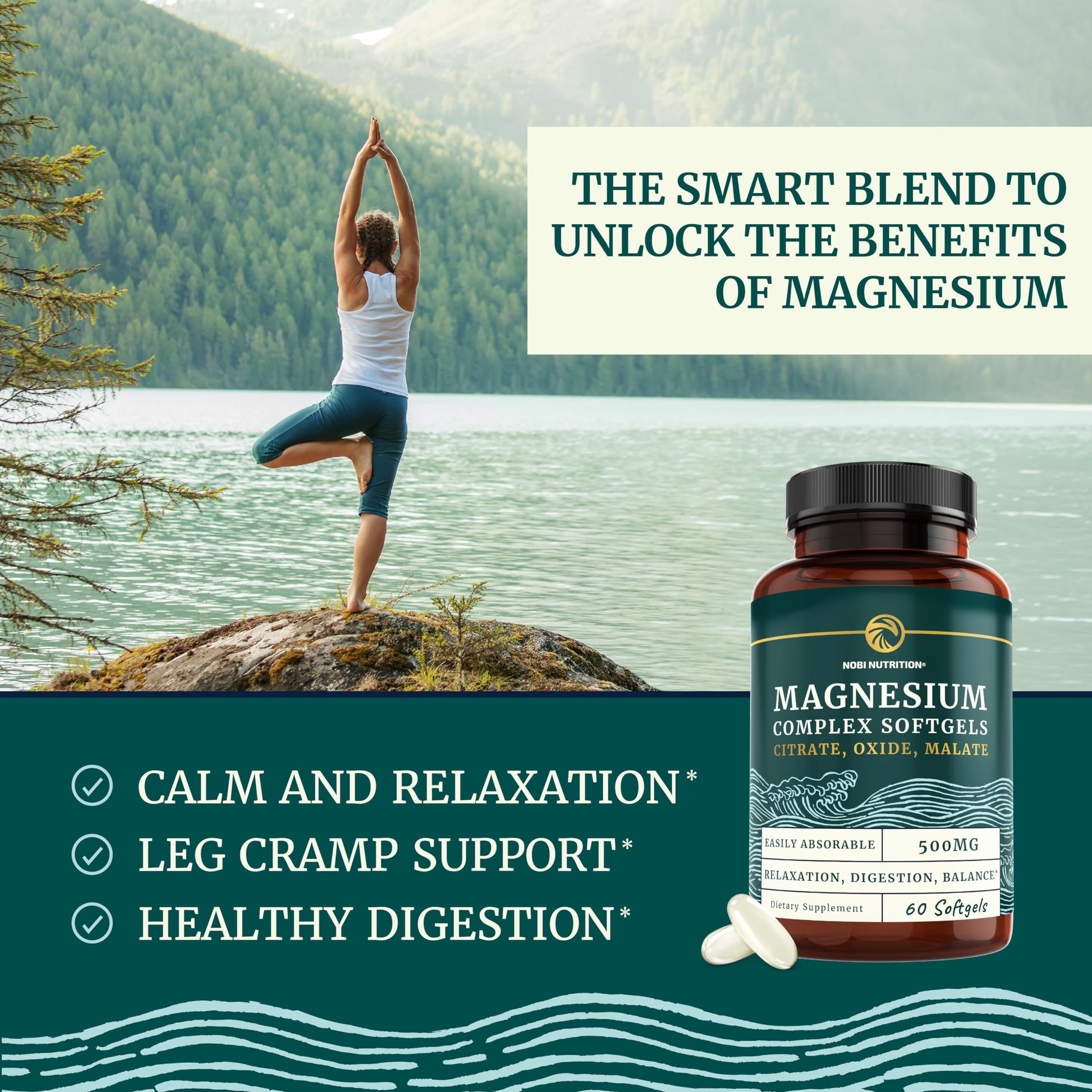 Triple Magnesium Softgels | Citrate, Malate, & Oxide | Highly Absorbable Magnesium Nobi Nutrition uk supplements