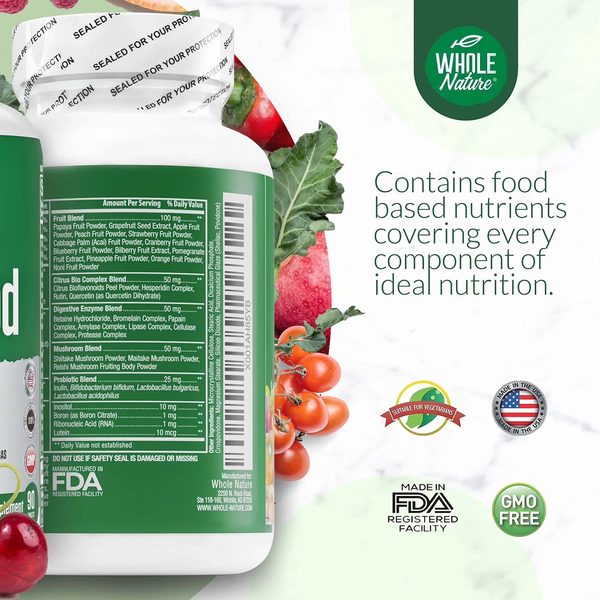 Whole Nature Whole Food Multivitamin for Men and Women Complete Daily Superfood Vitamins Plus Minerals Digestive Enzymes Whole Nature uk supplements