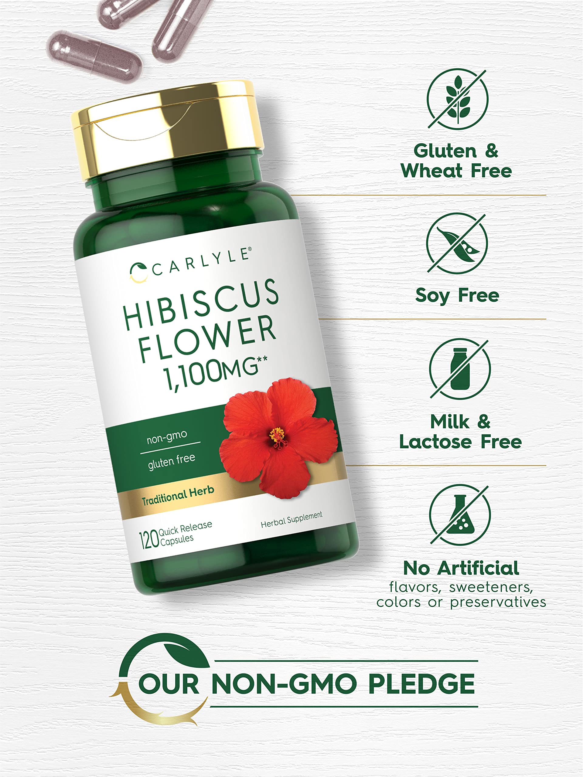 Hibiscus Flower Extract 1100 mg | 120 Capsules | Non-GMO, Gluten Free Supplement Carlyle uk supplements