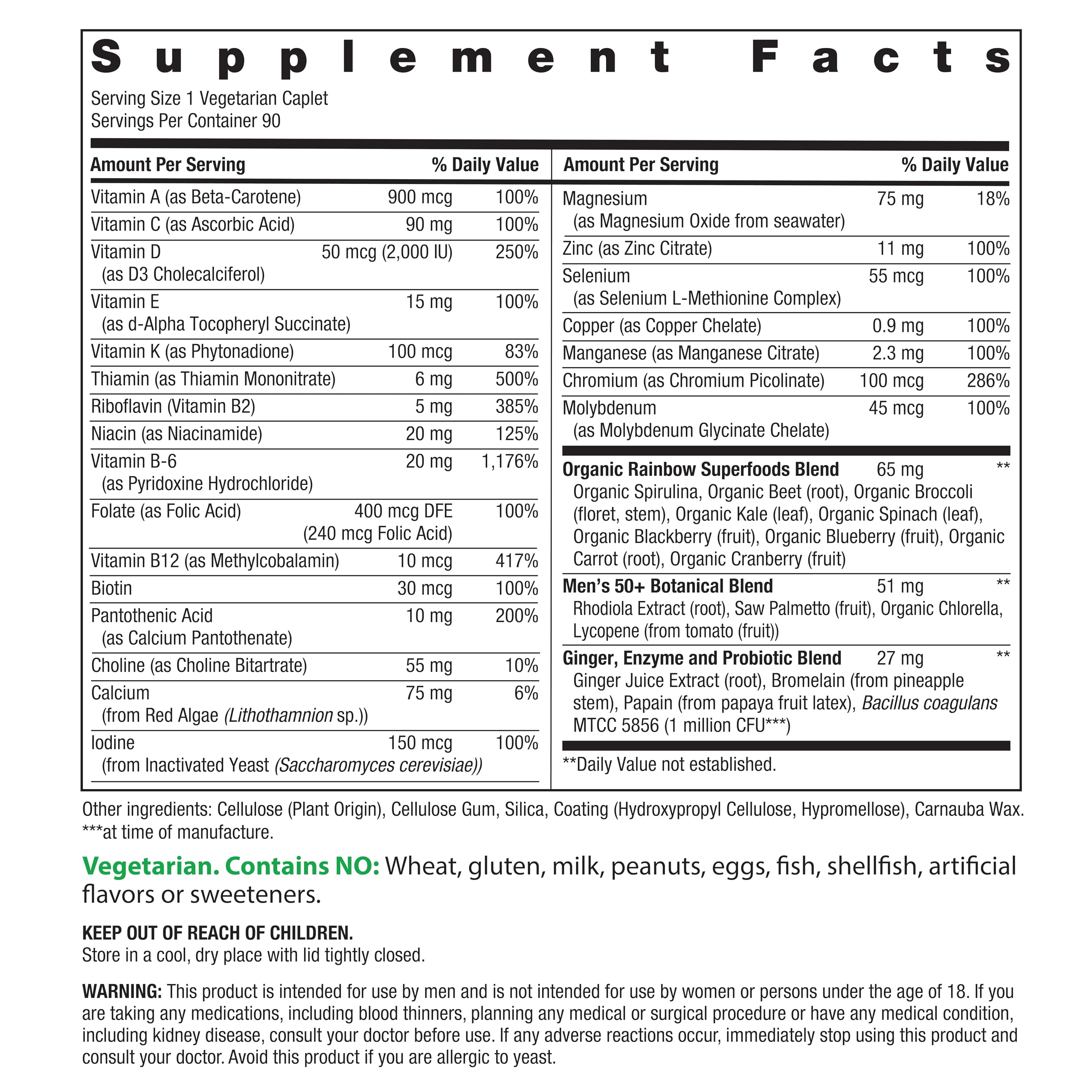 Rainbow Light Mens Multivitamin One + for 50 Plus | 90 Caplets | Supports Muscle Health | with Vitamins C, D, and Zinc Rainbow Light uk supplements