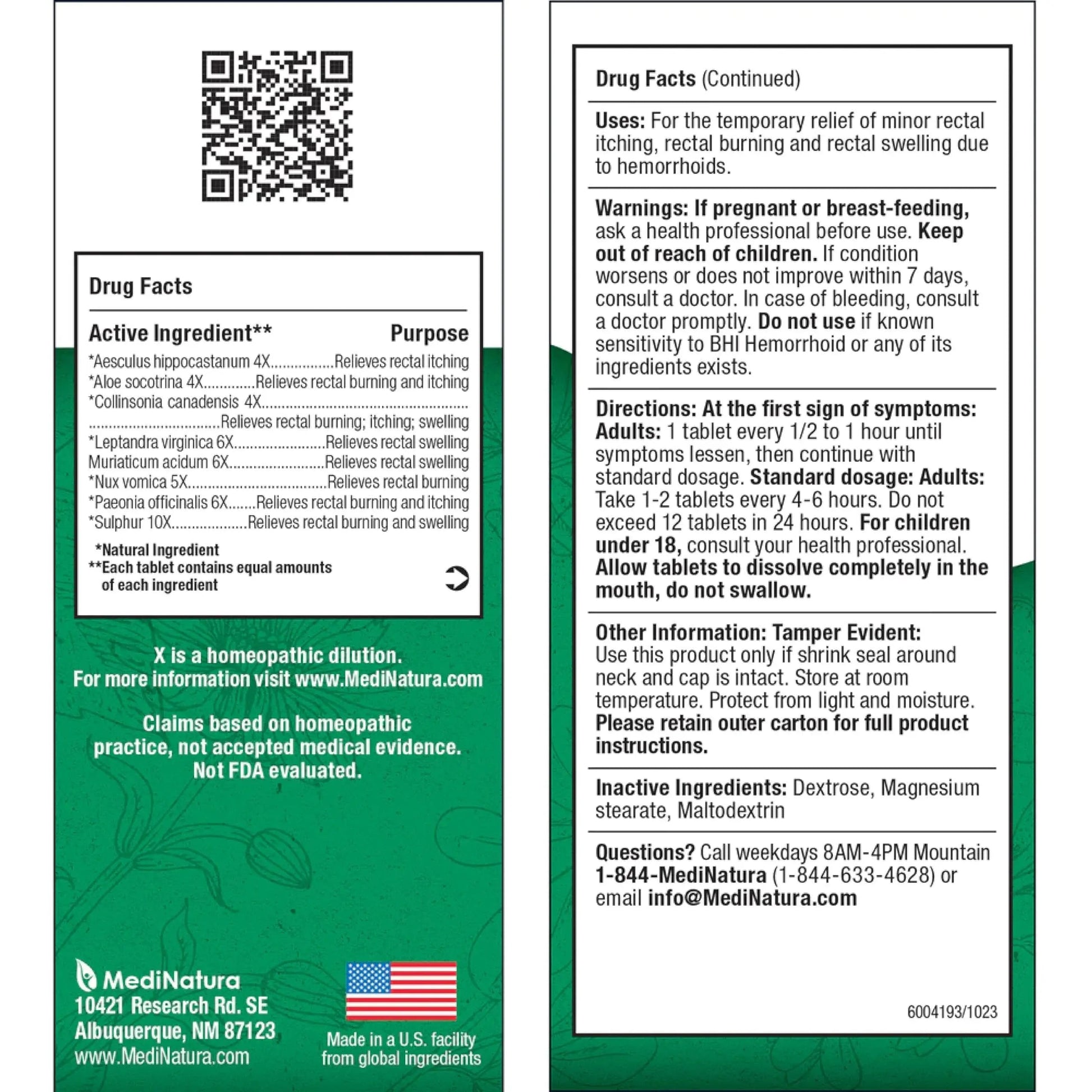 MediNatura BHI Hemorrhoid Relief - Natural Hemorrhoid Treatment for Relieving Rectal Itching - Daily Support - Chewable & Easy-to-Use Tablets - Plant-Based - 100 Count MediNatura uk supplements