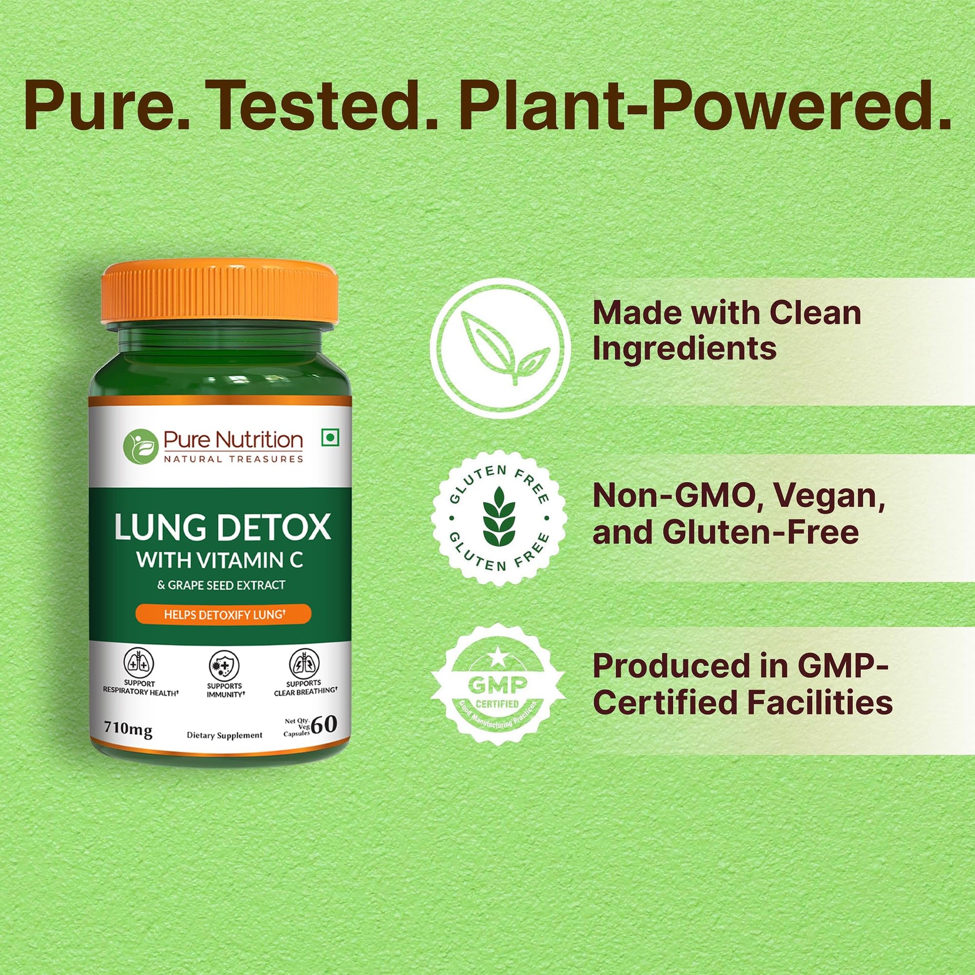 Pure Nutrition Lung Health Supplement | 60 Caps | Herbal Lung Support Formula with Quercetin, Vitamin C, Nettle, Vasaka Leaf, Lotus, Licorice & Ginger. PURE NUTRITION NATURAL TREASURES uk supplements