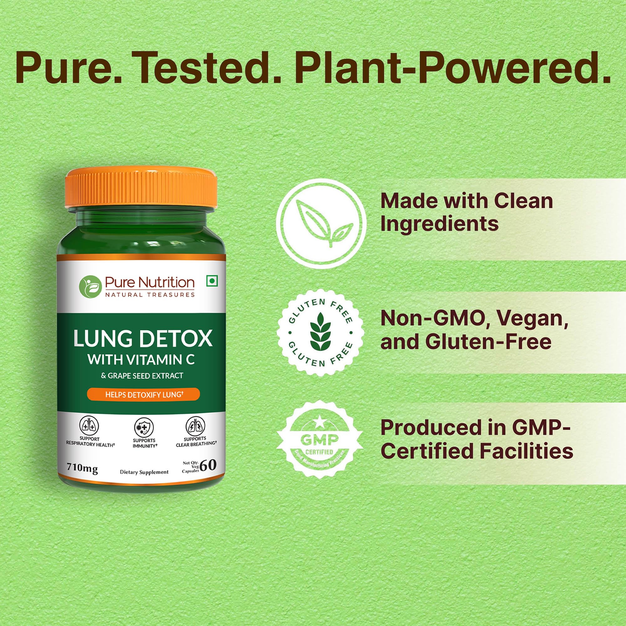 Pure Nutrition Lung Health Supplement | 60 Caps | Herbal Lung Support Formula with Quercetin, Vitamin C, Nettle, Vasaka Leaf, Lotus, Licorice & Ginger. PURE NUTRITION NATURAL TREASURES uk supplements