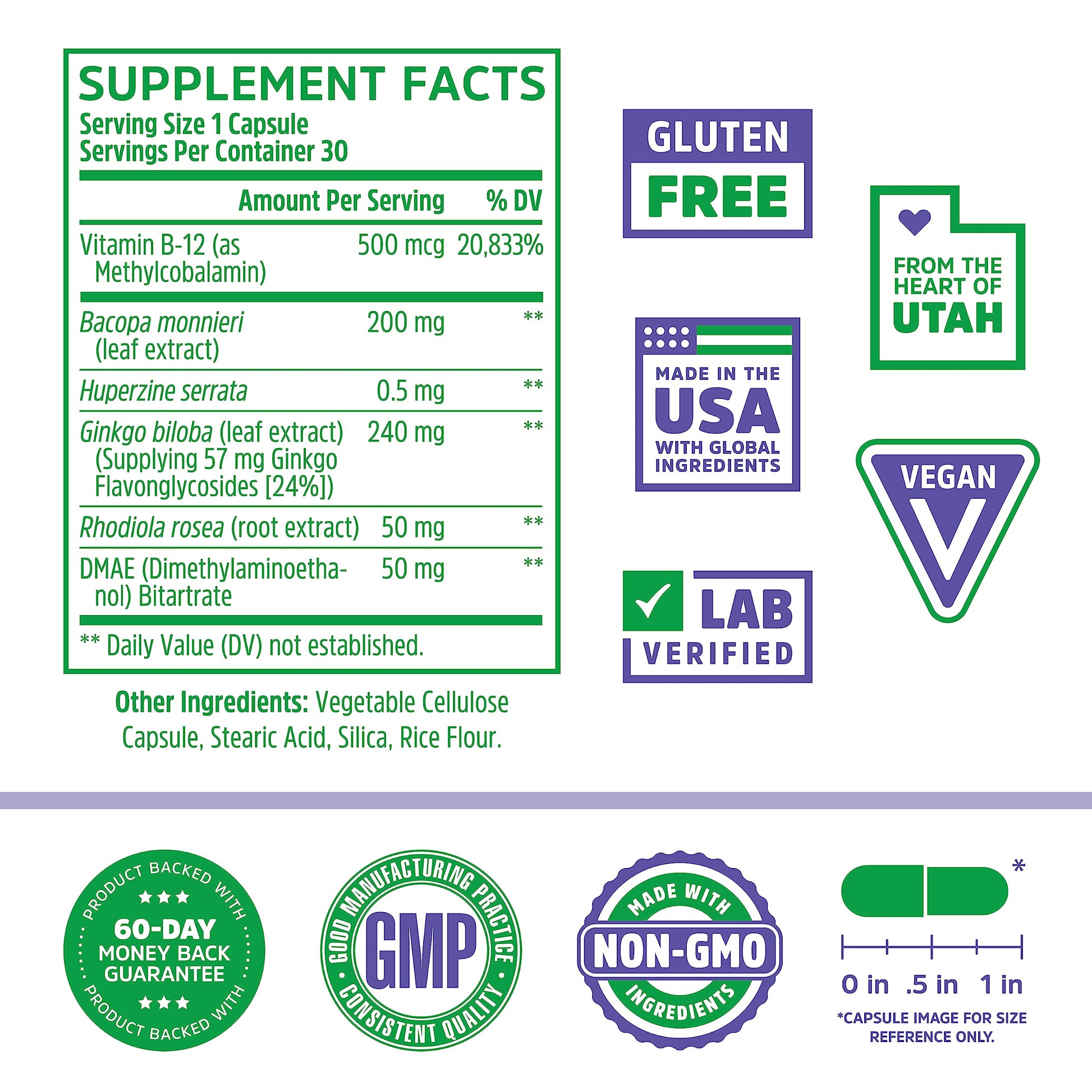 Zhou Neuro-Peak - Brain Supplements for Memory and Focus, Nootropic for Men & Women, Brain Support Pill for Adults, Brain Vitamins - 30 Veggie Capsules (Pack of 1) ZHOU uk supplements