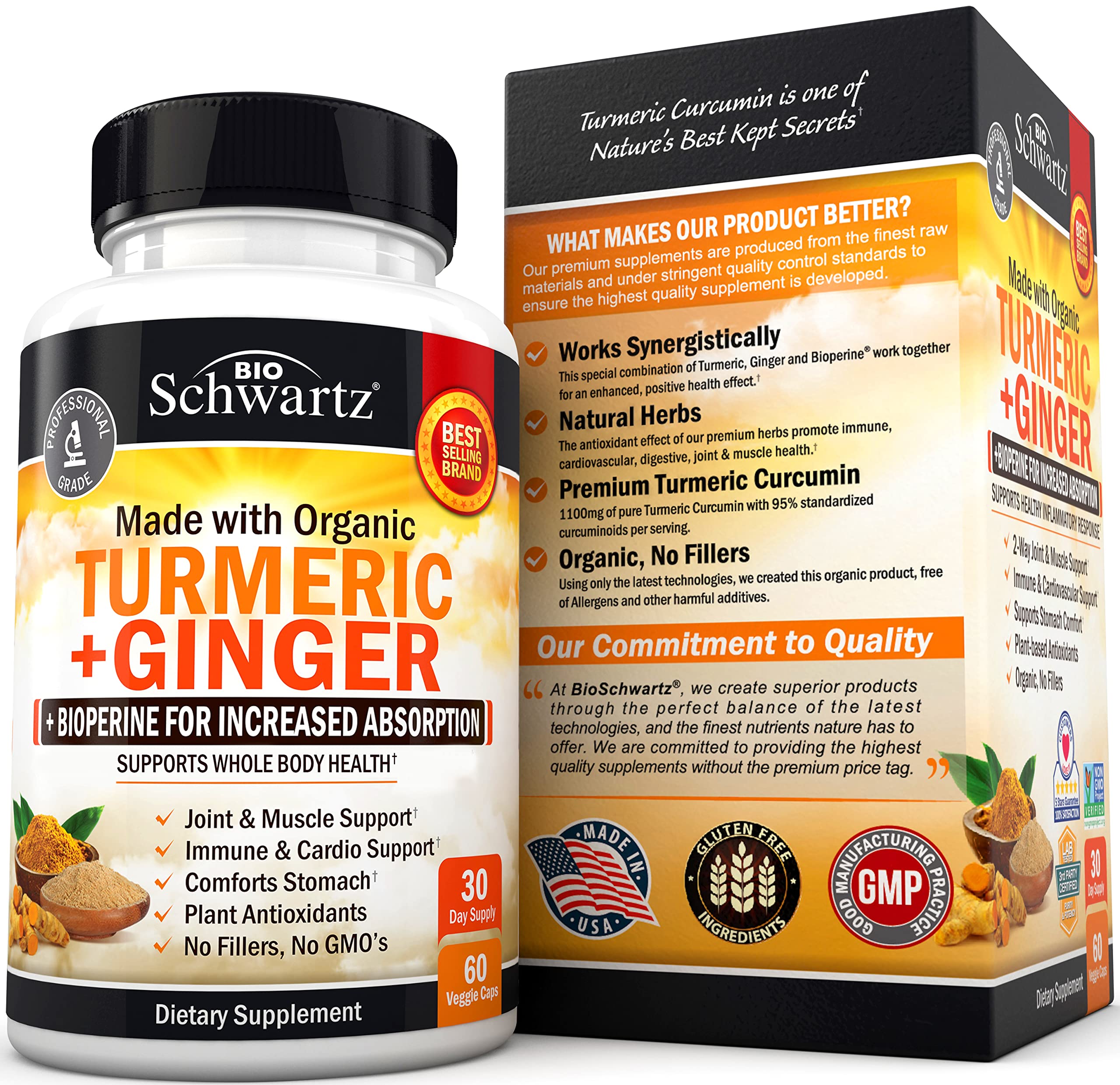 Organic Turmeric Curcumin and Ginger - 95% Standardized Curcuminoids with BioPerine BioSchwartz uk supplements