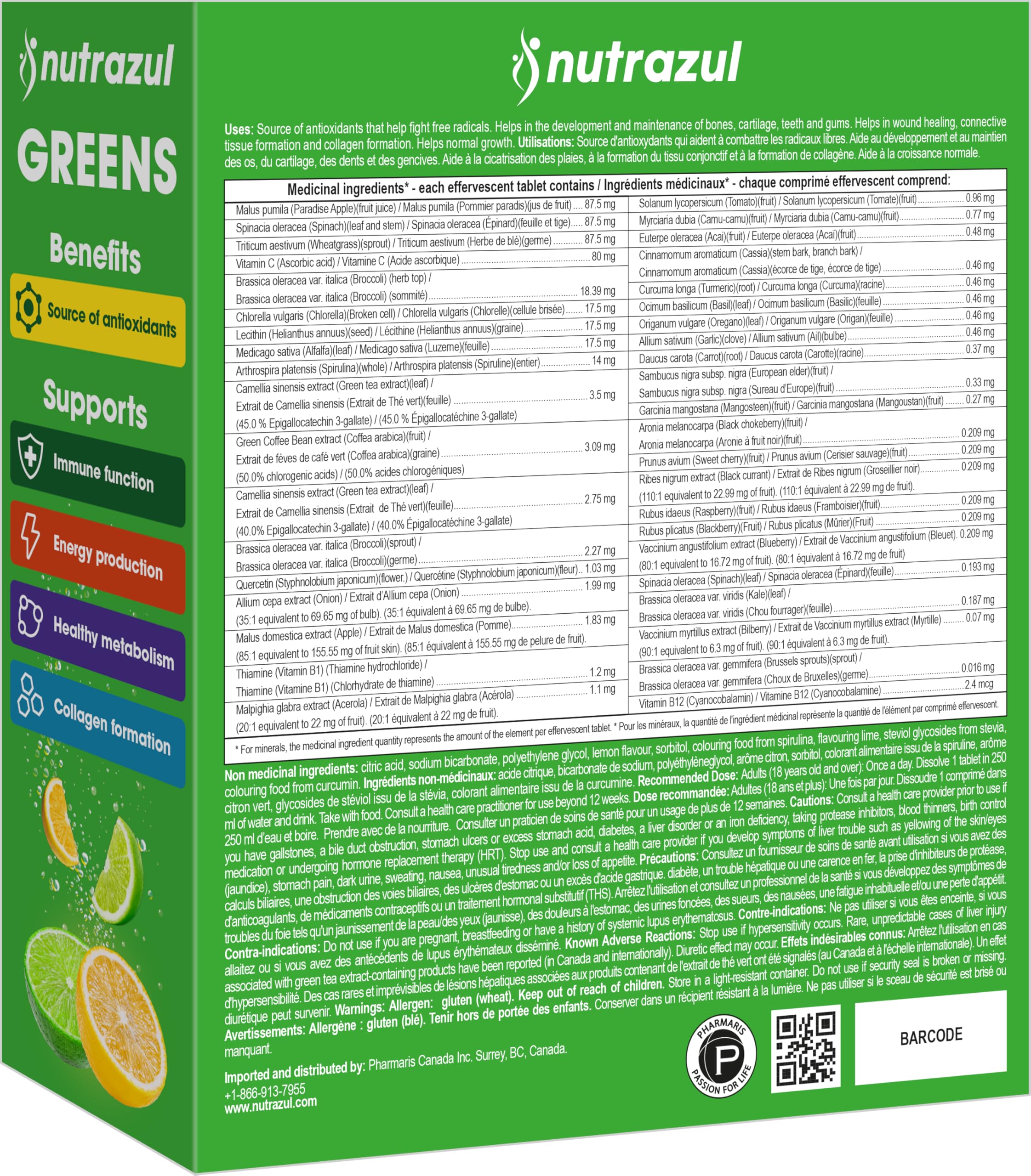 nutrazul Greens Effervescent Tablets - Daily Super Greens Supplement with 29 Superfoods - Antioxidant & Immune Support - Lemon Lime Flavor - Non-GMO - 30 Tablets nutrazul uk supplements