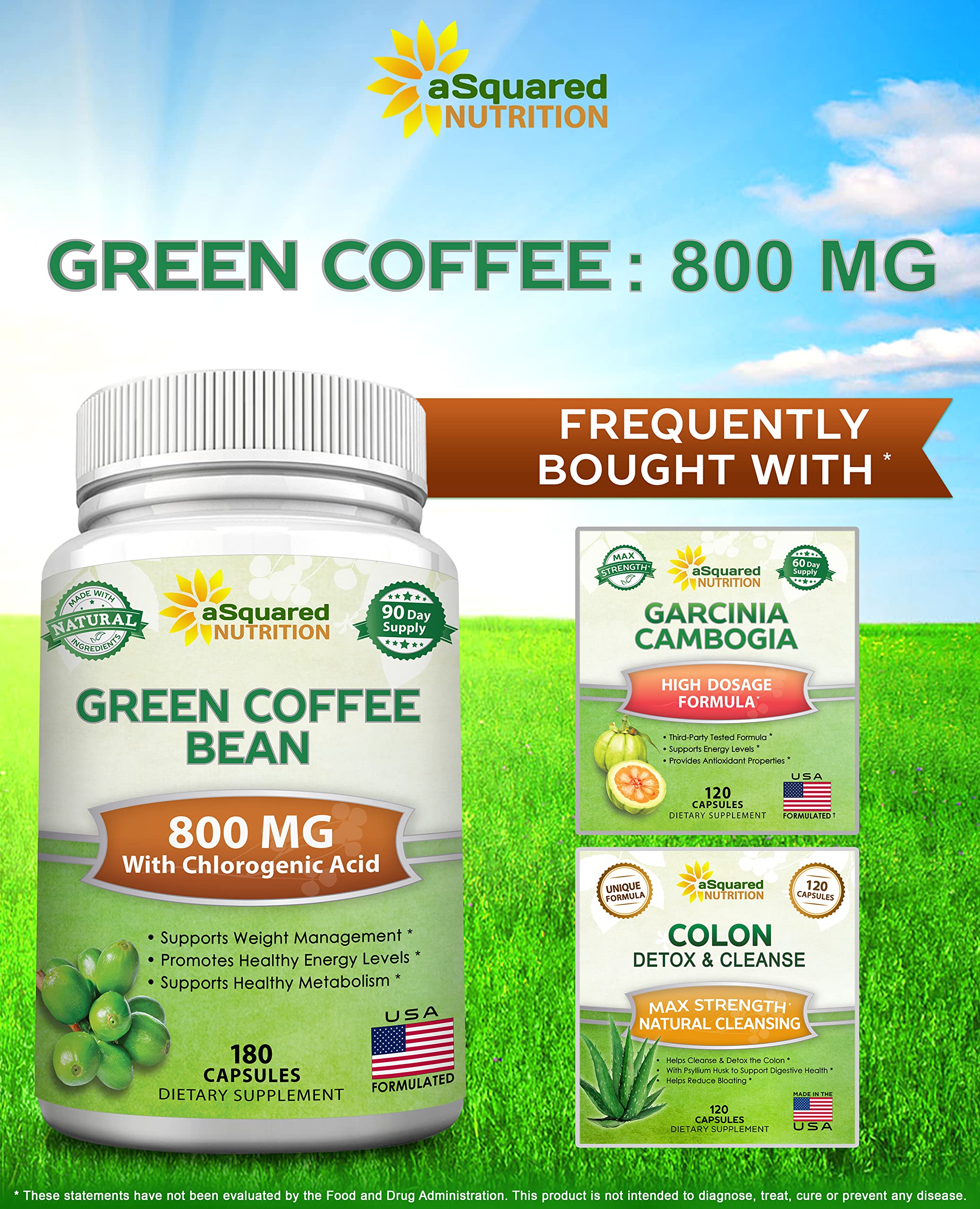 aSquared Nutrition Natural Green Coffee Bean Formula-180 Capsules-Max Strength GCA aSquared Nutrition uk supplements