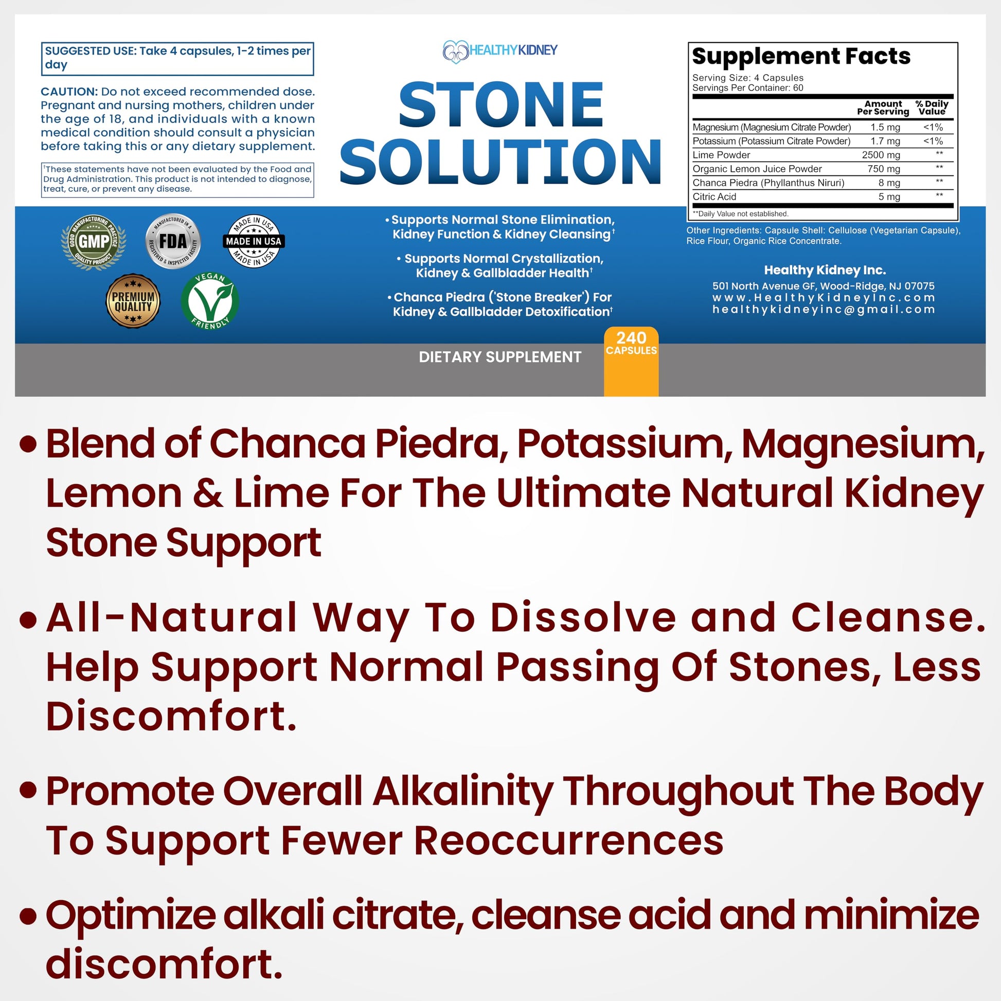 Stone Solution Capsules- Natural Dissolver, Kidney Stone Support & Kidney Cleanser Chanca Piedra Stone Breaker Gallbladder Cleanse, Flush & Stop Recurrence, Stone Relief 60 Servings Kidney Restore uk supplements
