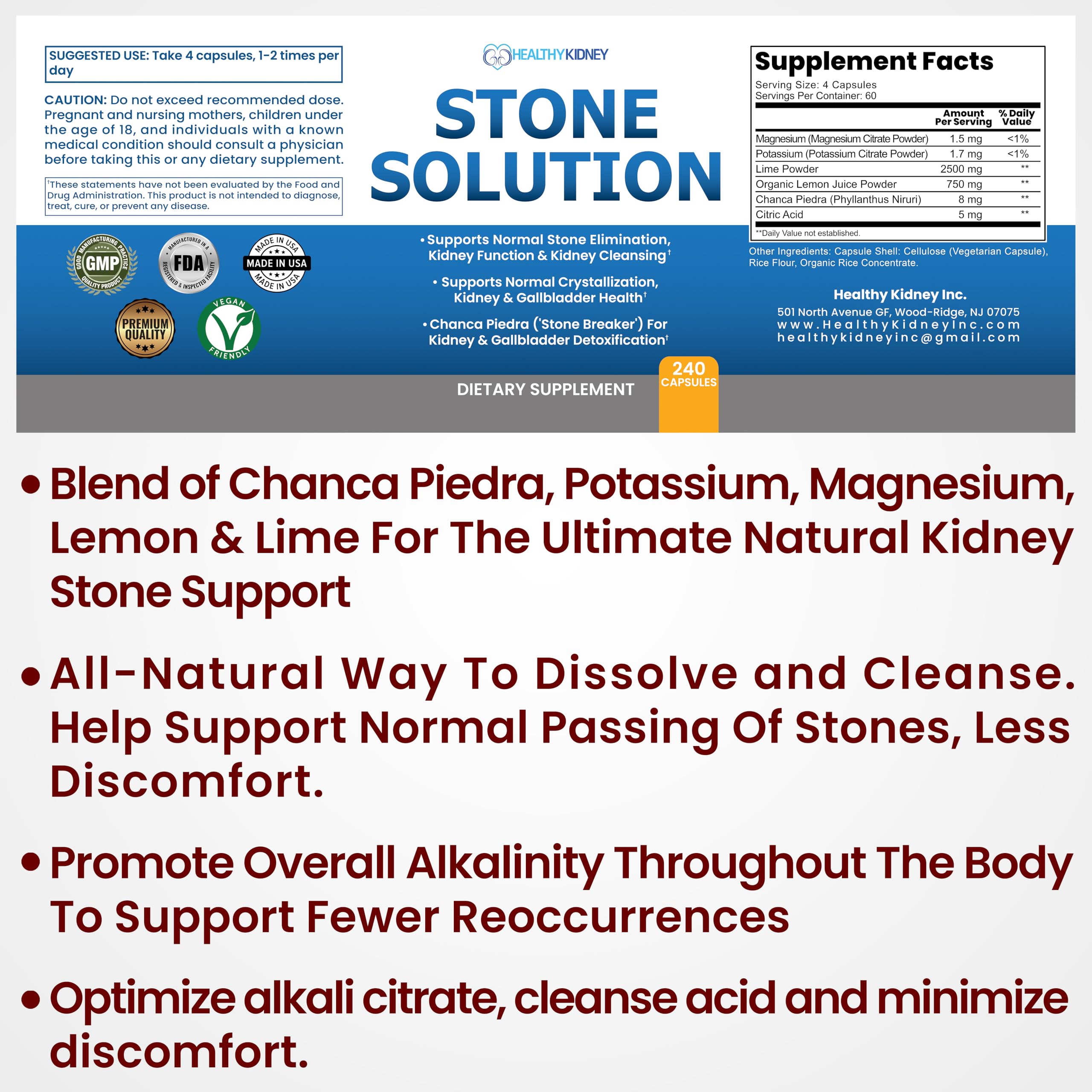 Stone Solution Capsules- Natural Dissolver, Kidney Stone Support & Kidney Cleanser Chanca Piedra Stone Breaker Gallbladder Cleanse, Flush & Stop Recurrence, Stone Relief 60 Servings Kidney Restore uk supplements