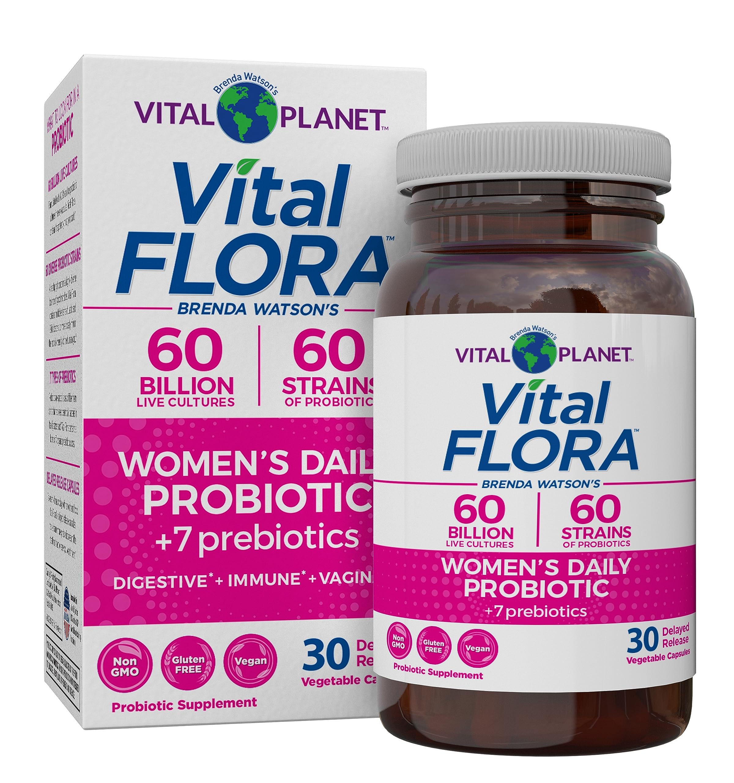 Vital Planet - Vital Flora Women’s Daily Probiotic 60 Billion CFU, 60 Diverse Strains, 7 Organic Prebiotics, Vaginal and Immune Support, Bloating, Digestive Health Probiotics for Women 30 Capsules Vital Planet uk supplements