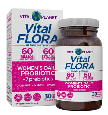 Vital Planet - Vital Flora Women’s Daily Probiotic 60 Billion CFU, 60 Diverse Strains, 7 Organic Prebiotics, Vaginal and Immune Support, Bloating, Digestive Health Probiotics for Women 30 Capsules Vital Planet uk supplements