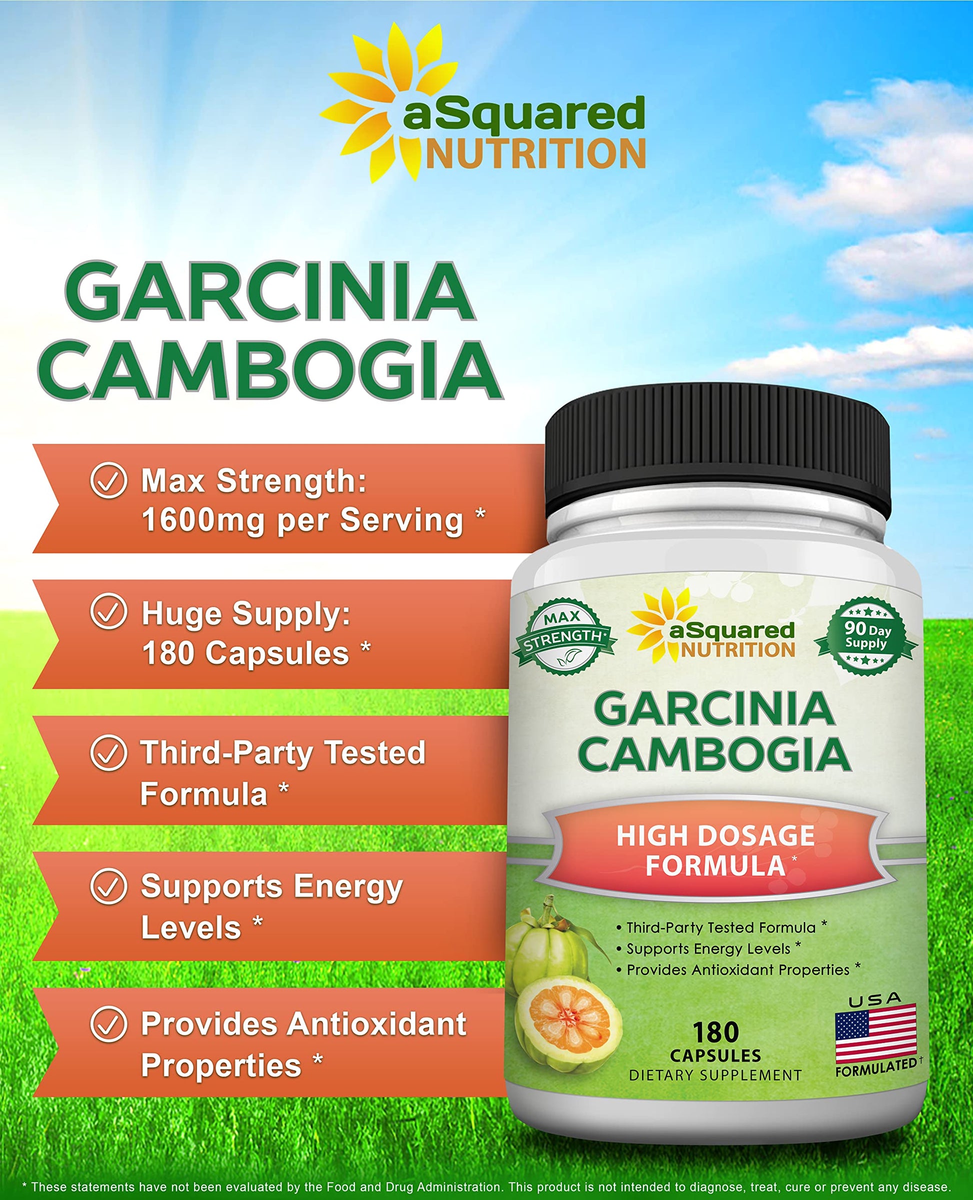 aSquared Nutrition Garcinia Cambogia 1600mg-180 Capsules-Natural Pure Extract Pills aSquared Nutrition uk supplements