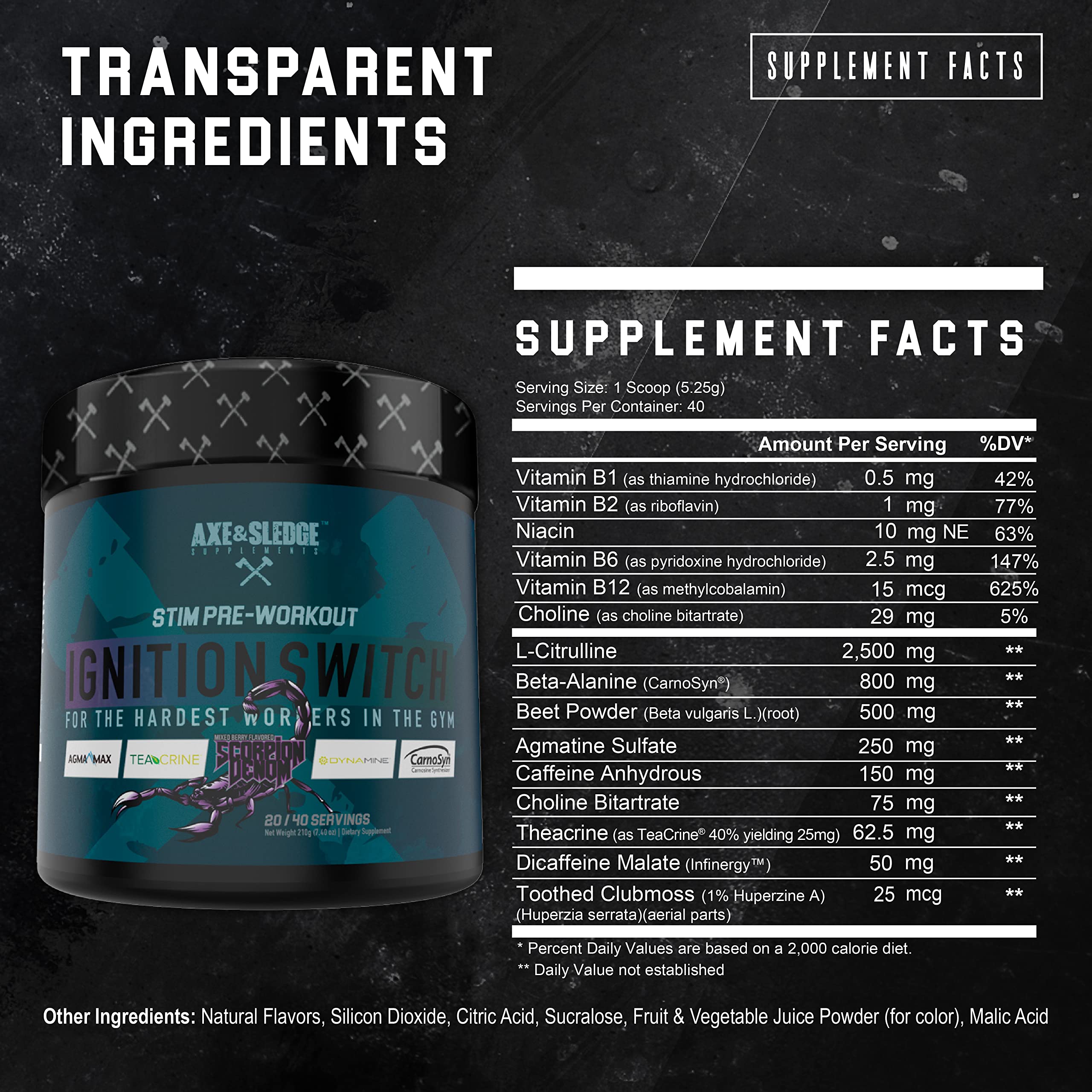 Ignition Switch Pre-Workout with CarnoSyn, TeaCrine, Infinergy, and AgmaMax, Long Lasting Axe & Sledge uk supplements