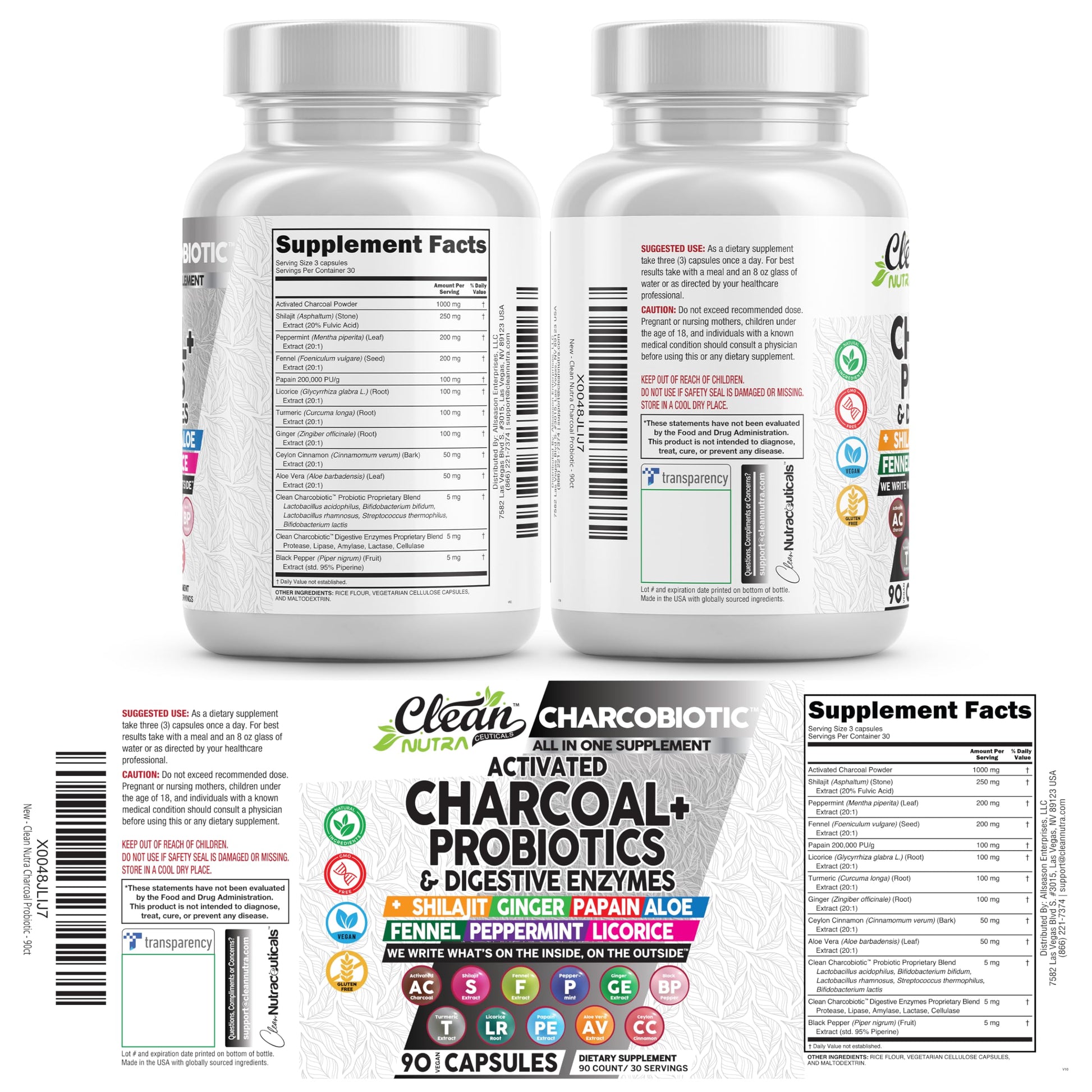 Clean Nutra Activated Charcoal Pills + Shilajit Probiotic Digestive Enzymes for Digestive Health Capsules with Peppermint Fennel Licorice Papain Ginger Turmeric Powder | Gut Health Clean Nutraceuticals uk supplements