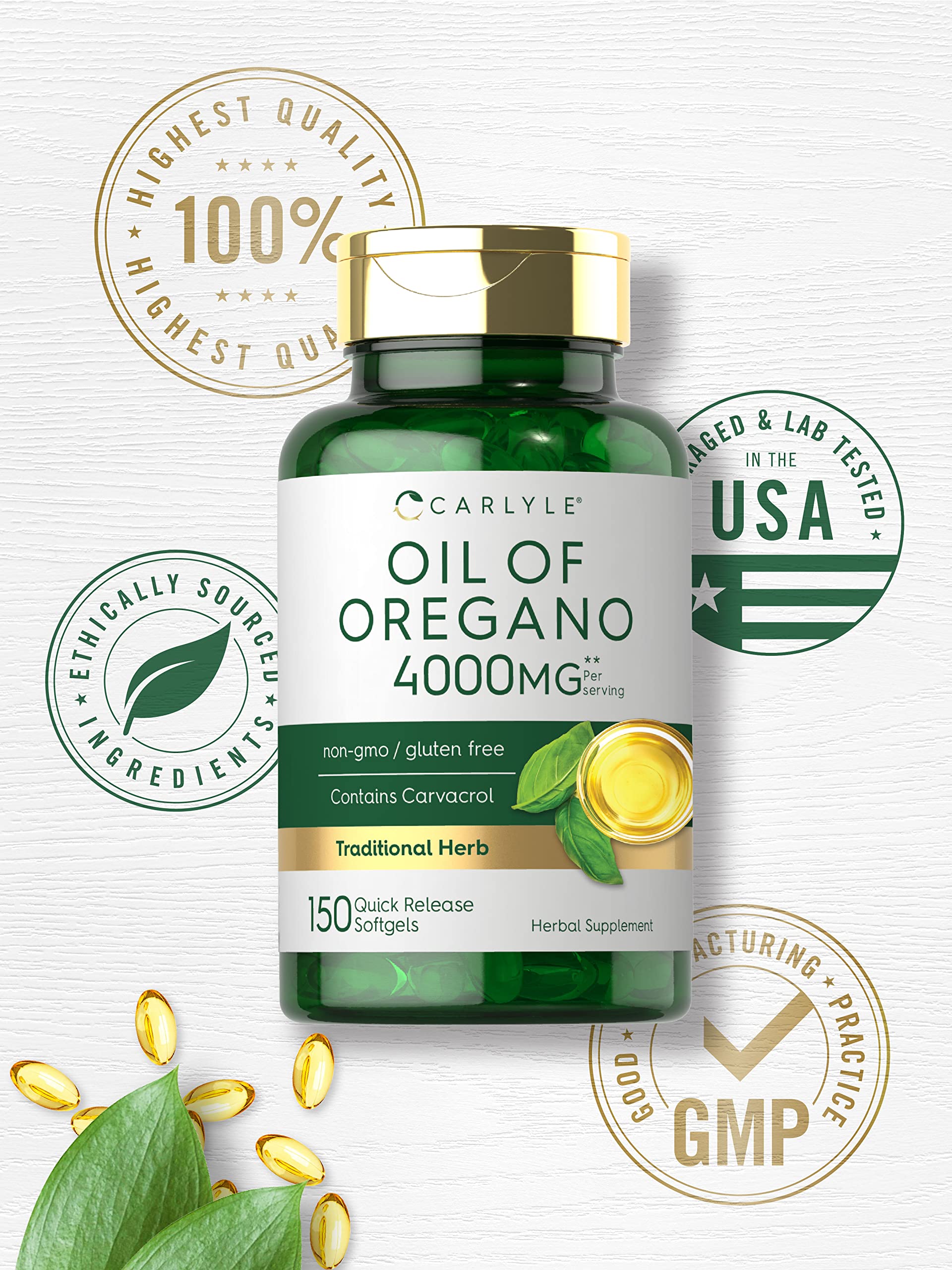 Oregano Oil Extract | Max Potency | 150 Softgel Capsules | Non-GMO and Gluten Carlyle uk supplements
