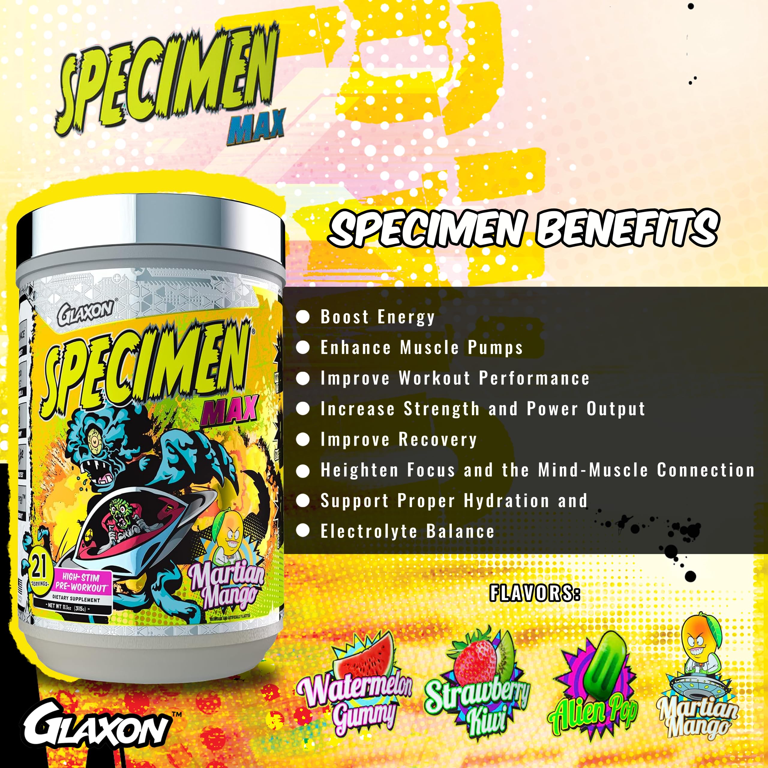Glaxon Specimen Max High Stim Pre-Workout | 400mg Caffeine + 3200mg Beta Alanine Glaxon uk supplements