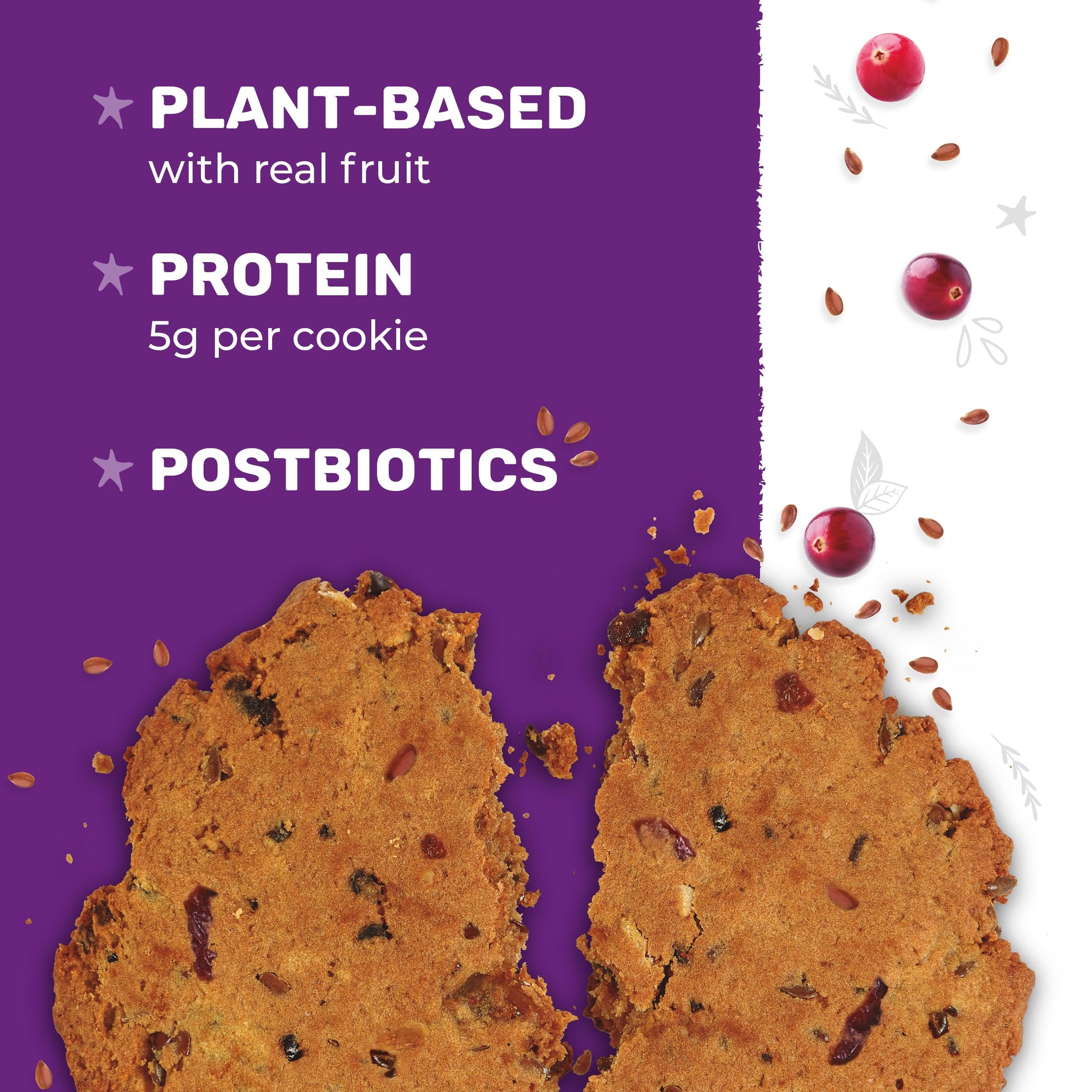 3PM Afternoon Bites Cranberry Flaxseed Cookies with Postbiotics, 5g of Protein, 15 Cookies 3PM AFTERNOON BITES uk supplements