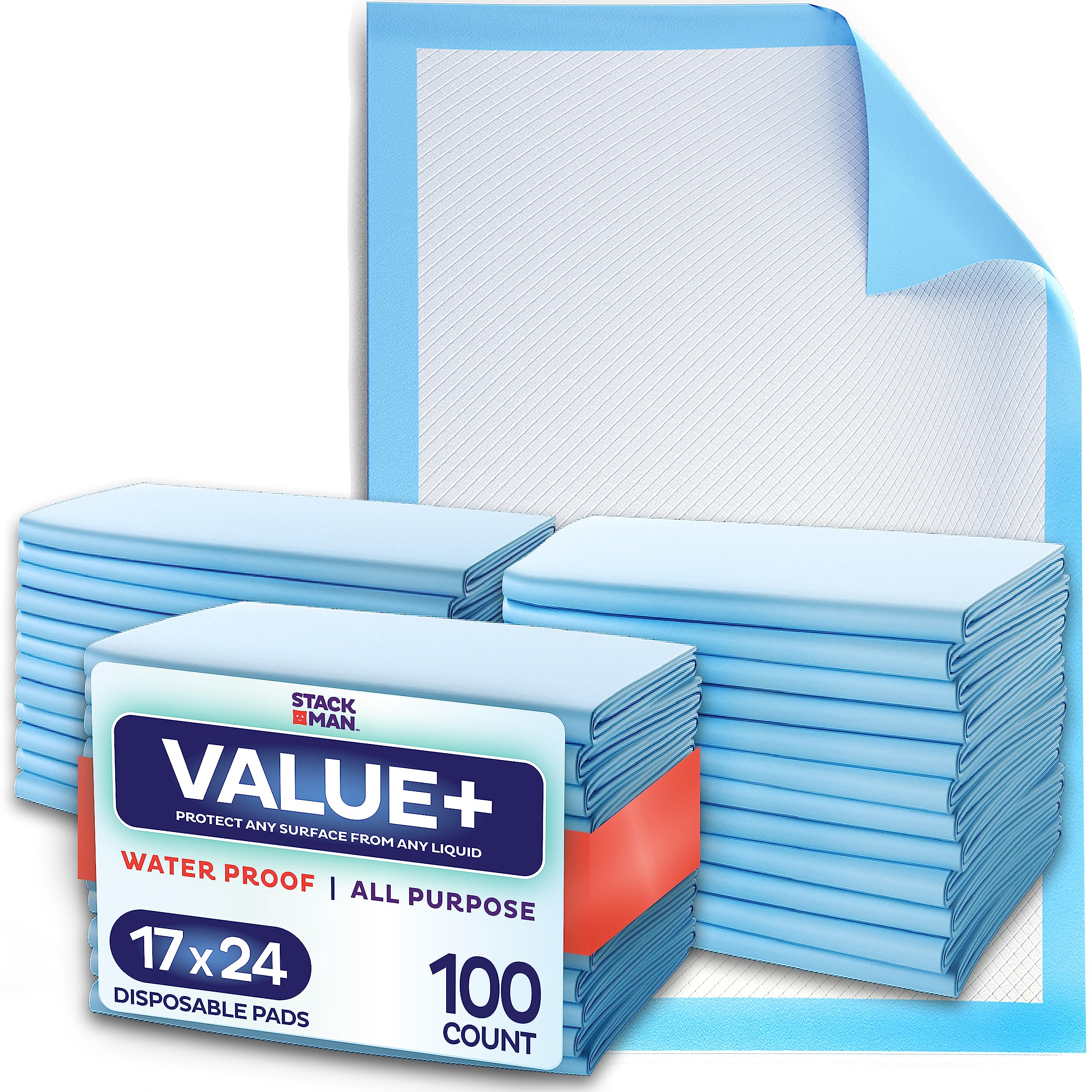 Chucks Pads Disposable [100-Pack] Underpads 17"x 24" Incontinence Chux Stack Man uk supplements