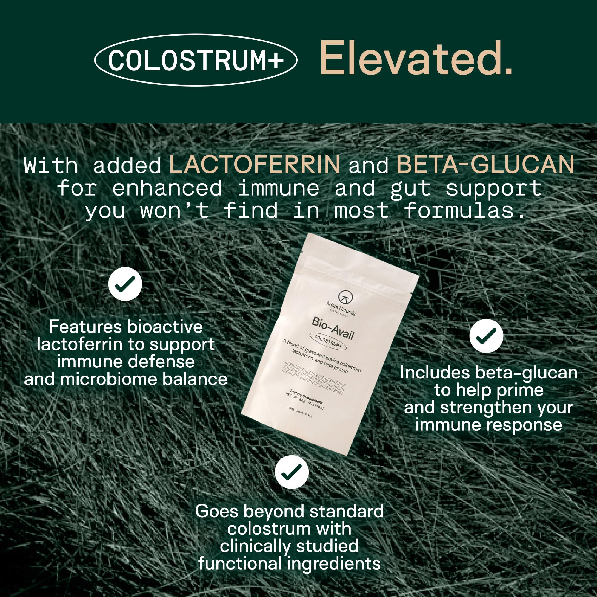 Adapt Naturals Colostrum Supplement with Lactoferrin & Beta-Glucan, Bio-Avail Grass Fed Bovine Colostrum Powder for Gut Health, Immune Support & Vitality | Non-GMO, 2500mg, Unflavored - 30 Days Supply ADAPT NATURALS BY CHRIS KRESSER uk supplements