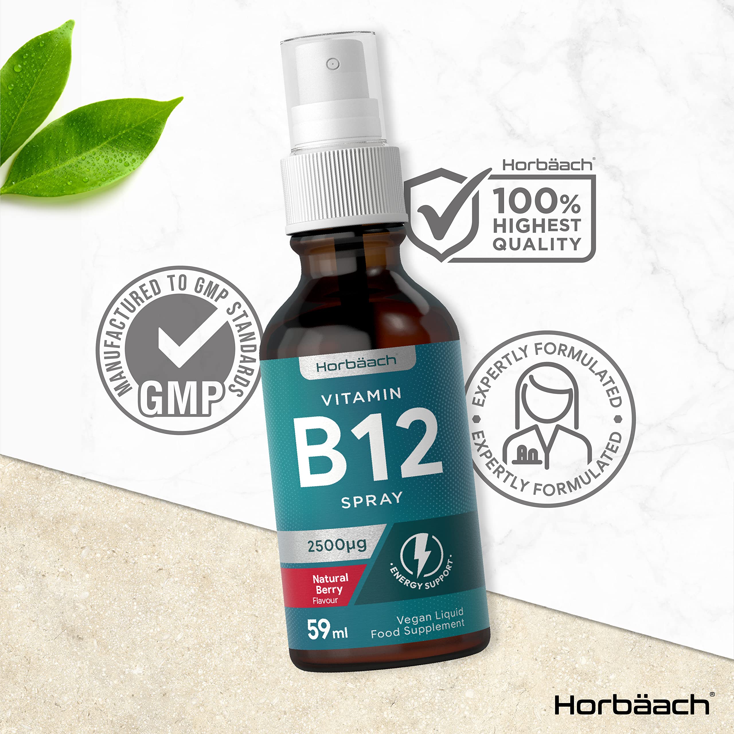 Vitamin B12 Spray 2500mcg | 59ml | High Strength Supplement | Natural Berry Flavour Horbäach uk supplements