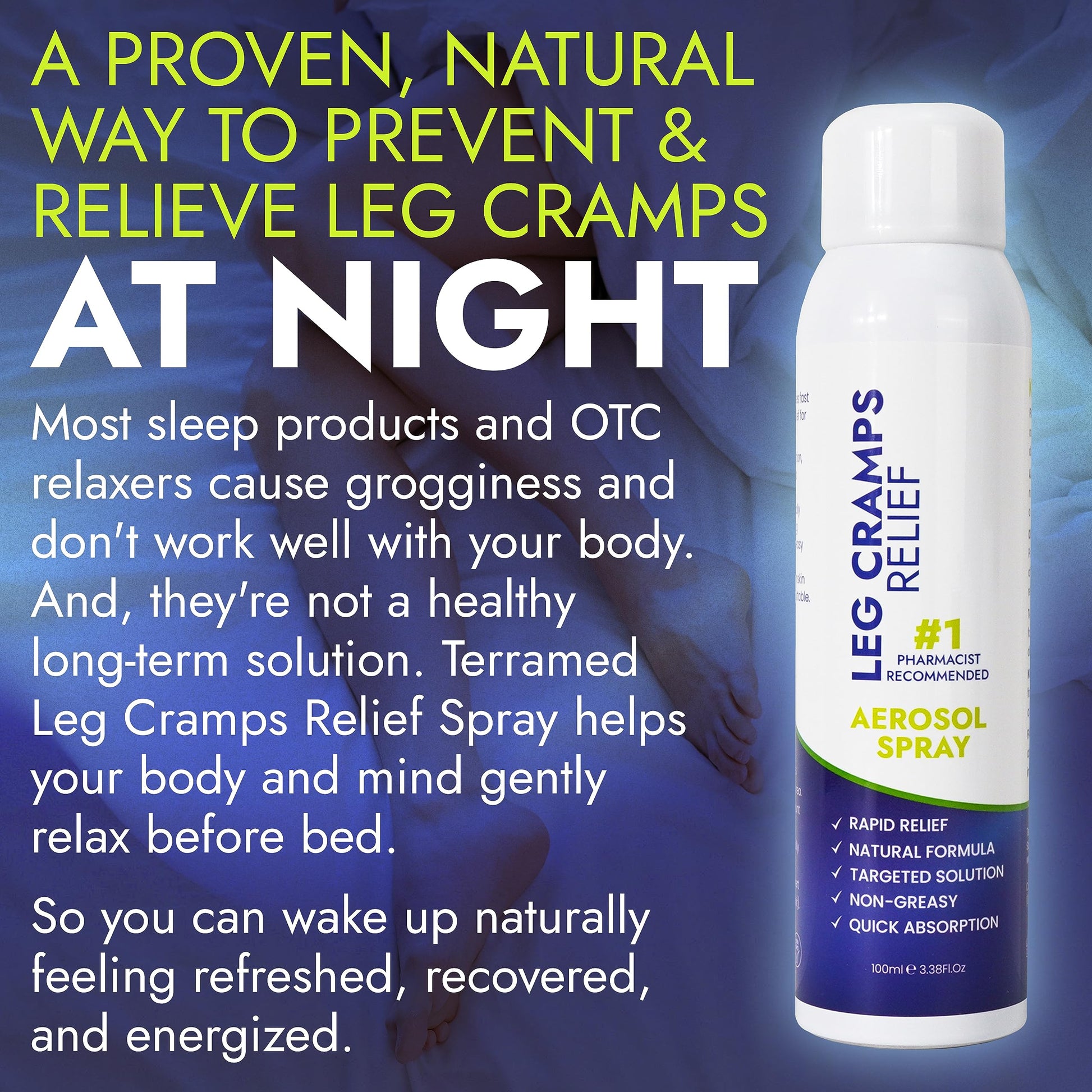 Terramed Just Think Comfort Fast Acting Leg Cramp Relief Aerosol Spray | Pain Relief for Muscle Spasms, Soreness, & Foot and Calf Cramps | Homeopathic Medicine for Restless Legs Syndrome Relief Terramed Just Think Comfort uk supplements