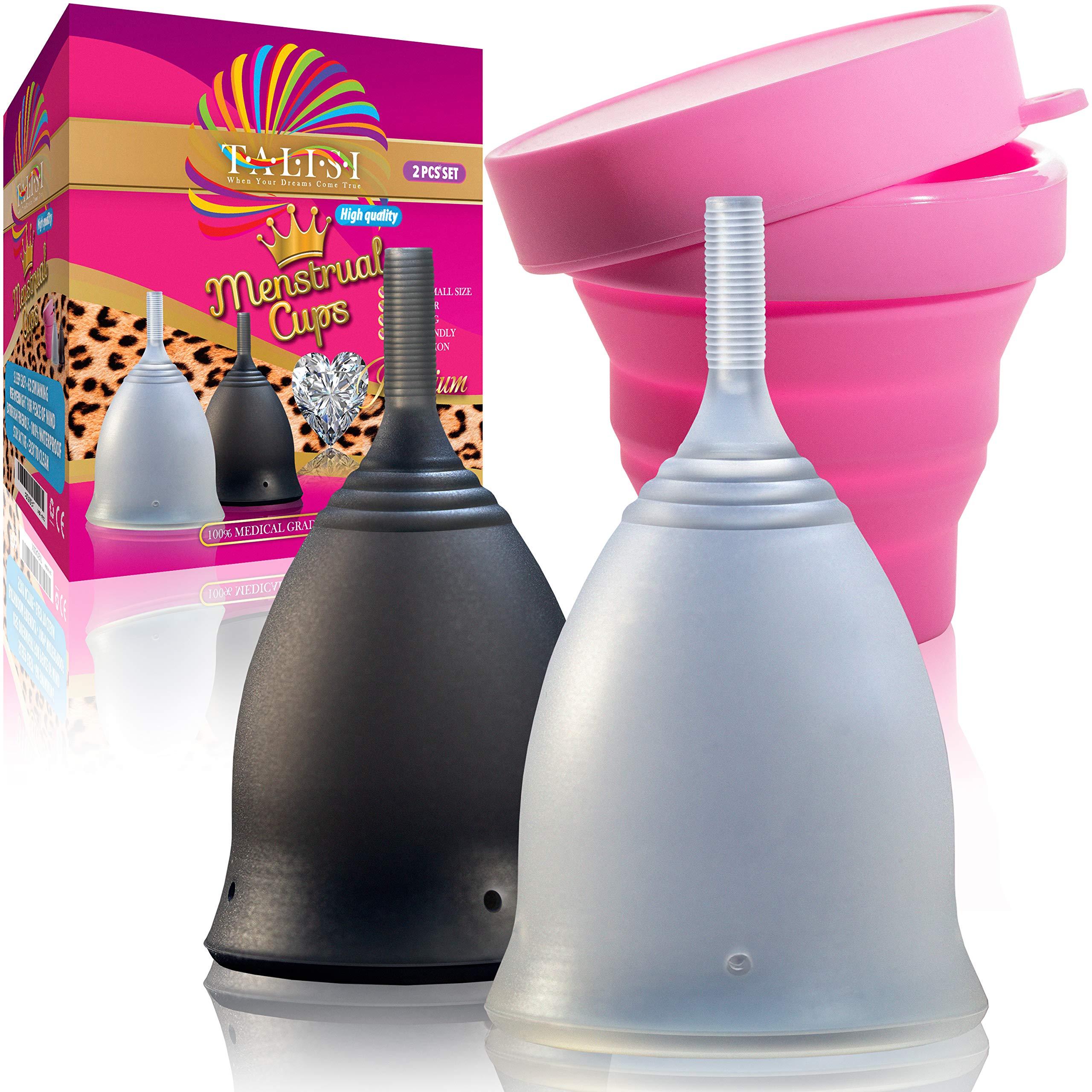 Talisi Soft Menstrual Cups Set of 2 - Reusable Period Cup for Women with Collapsible Case Holder Sterilizer TALISI WHEN YOUR DREAMS COME TRUE uk supplements