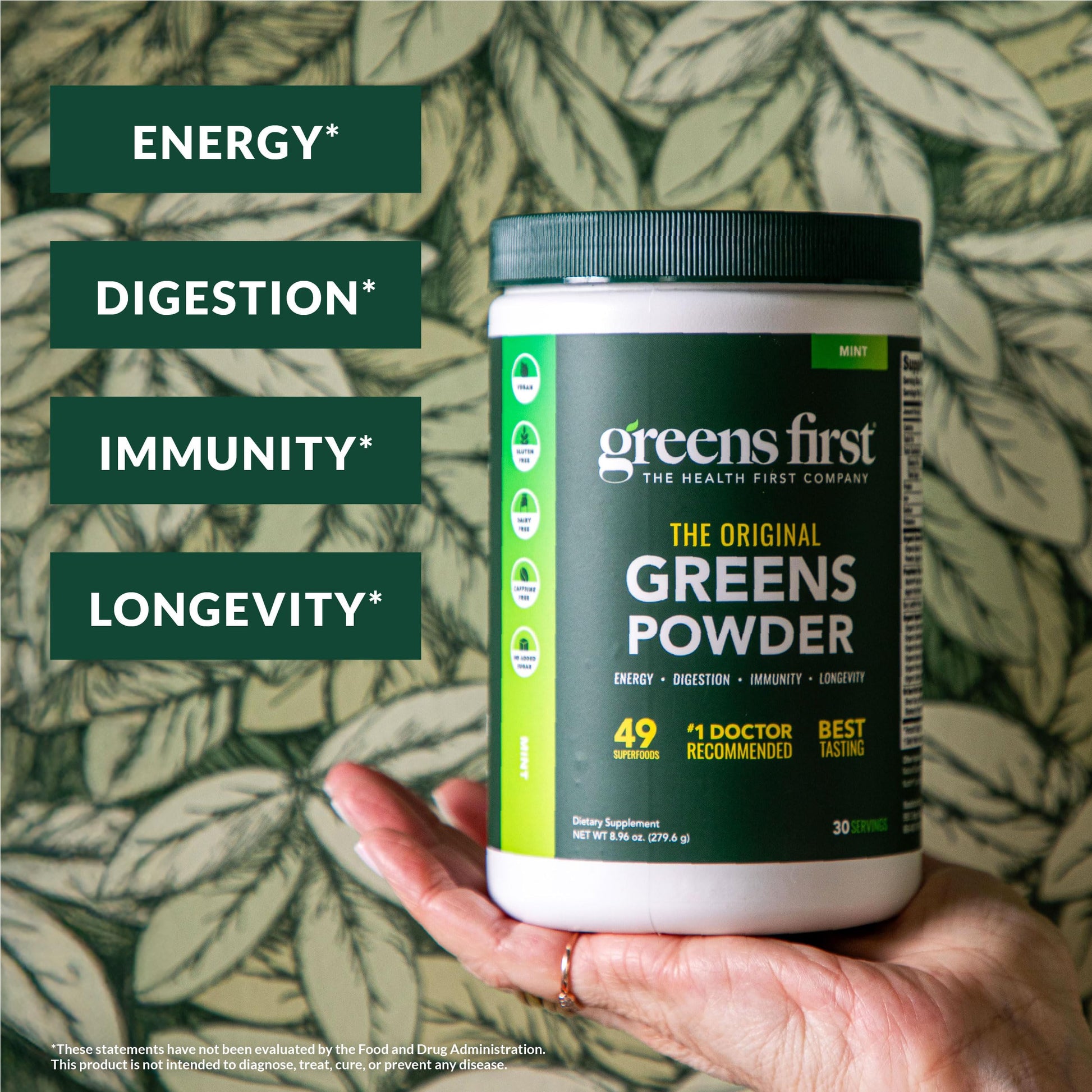 Greens First Original Greens Powder - 49 Superfoods - Organic Fruits & Veggies - Prebiotics, Probiotics & Digestive Enzymes - Antioxidant Smoothie - Dairy Free, Vegan & Non-GMO (Mint, 30 Servings) Greens First uk supplements