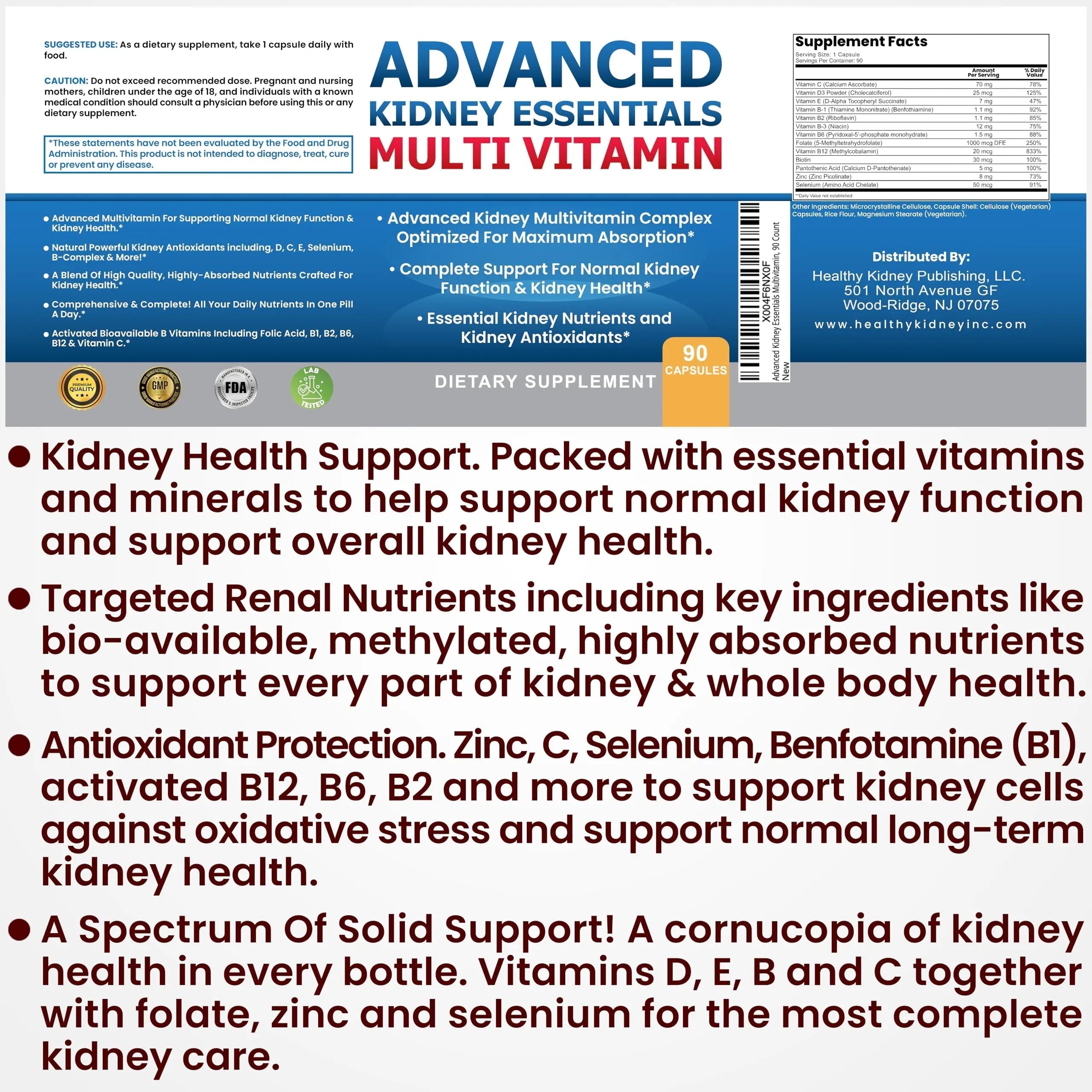 Advanced Kidney Essentials Multivitamin. Kidney Support Supplement for Complete Kidney Health. Kidney Health Supplement Kidney Restore uk supplements