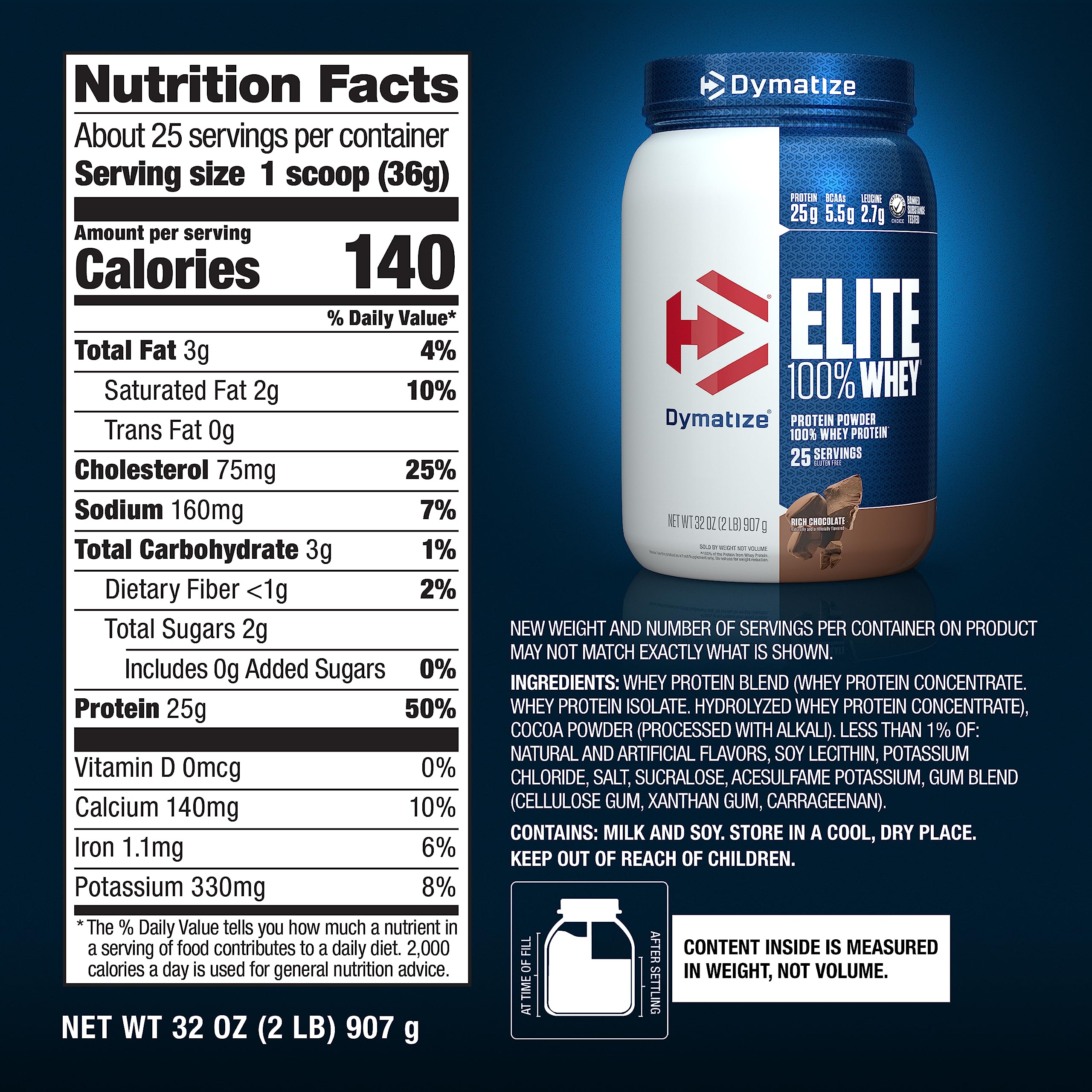 Dymatize Elite 100% Whey Protein Powder, 25g Protein, 5.5g BCAAs & 2.7g L-Leucine Dymatize uk supplements