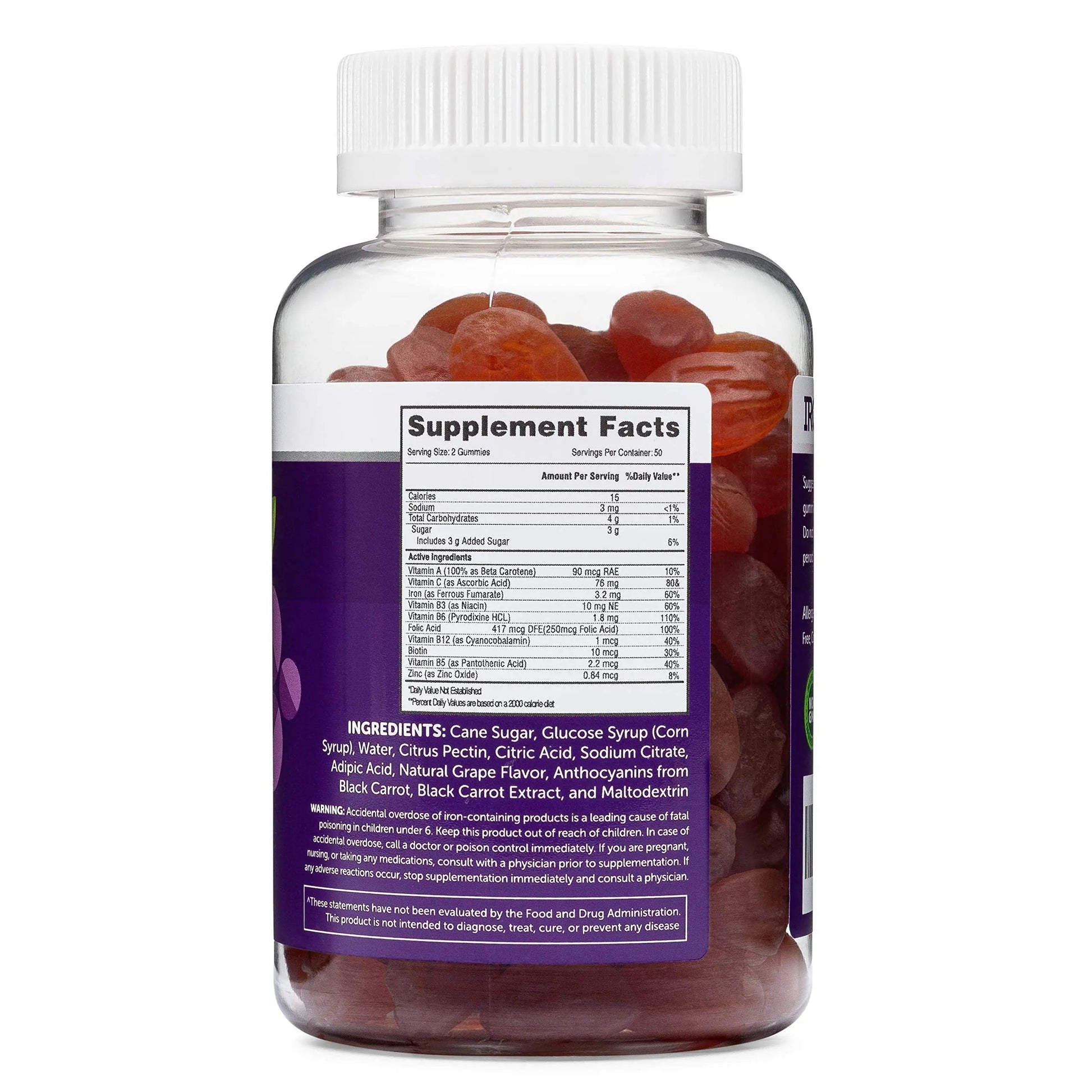Iron Gummies for Adults and Kids, Chewable Multivitamin Supplement with Iron, Vitamin C, A, B, Zinc, Folic Acid, and Biotin (Grape Flavored) Vegan Safe Herbatech Supplements uk supplements
