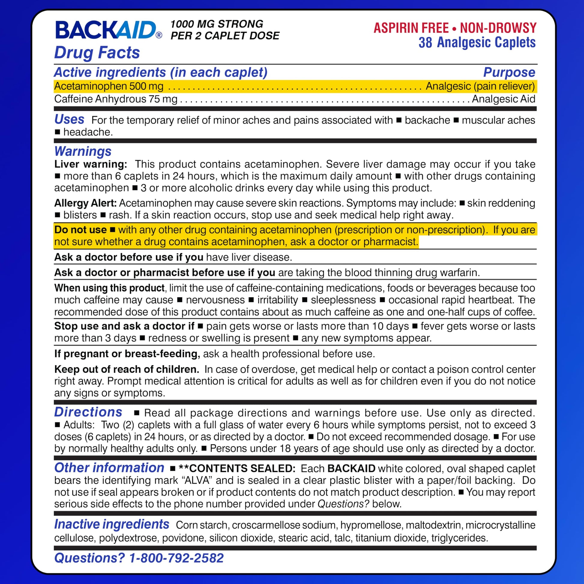 Backaid Maximum Strength Aspirin-Free Pain Relief from Backache, Sciatica and Leg Pain, Powerful Combination, Long-Lasting 6 Hour Formula, 38 Count Backaid uk supplements