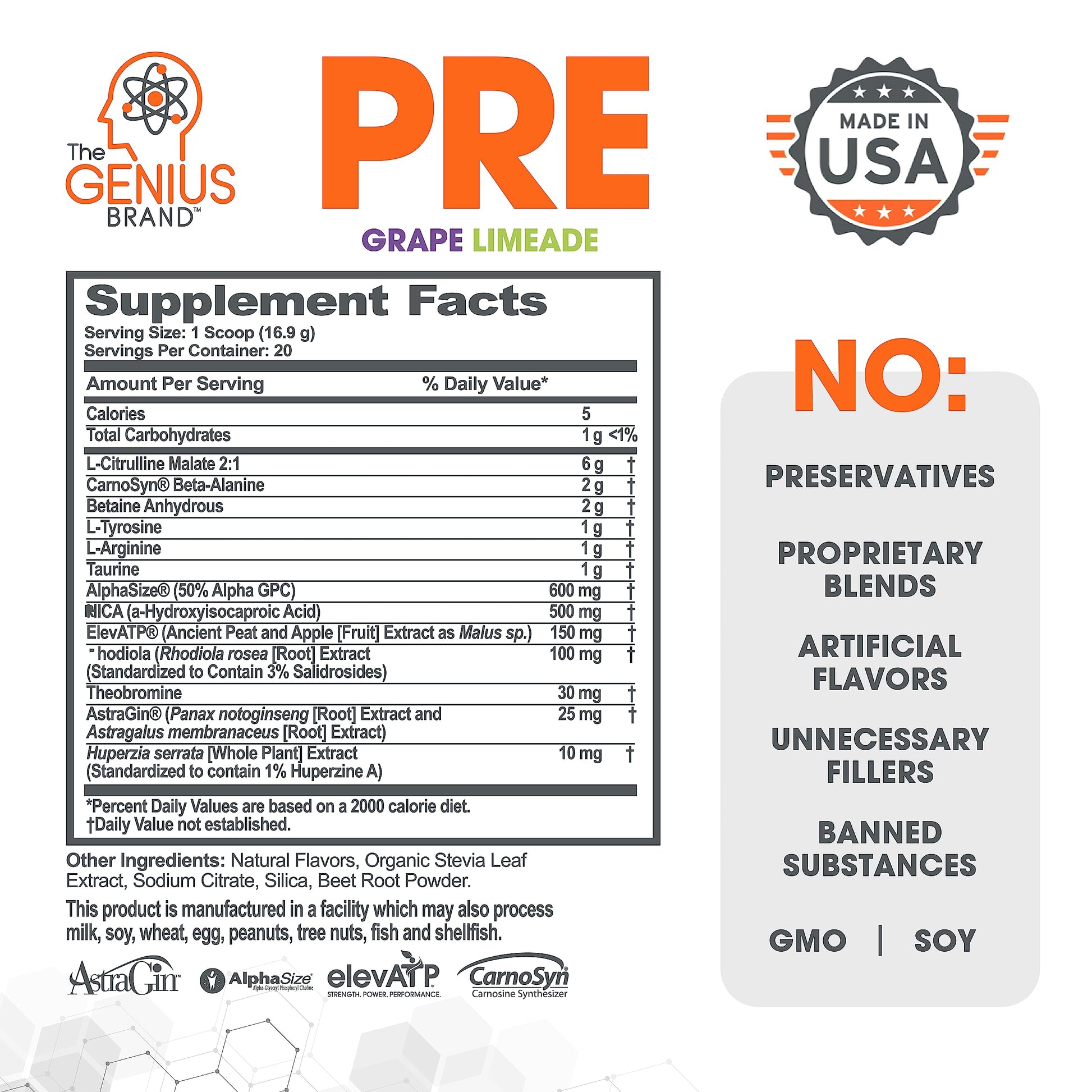 Genius Pre Workout Powder, Grape Limeade - All-Natural Nootropic Pre-workout The Genius Brand uk supplements