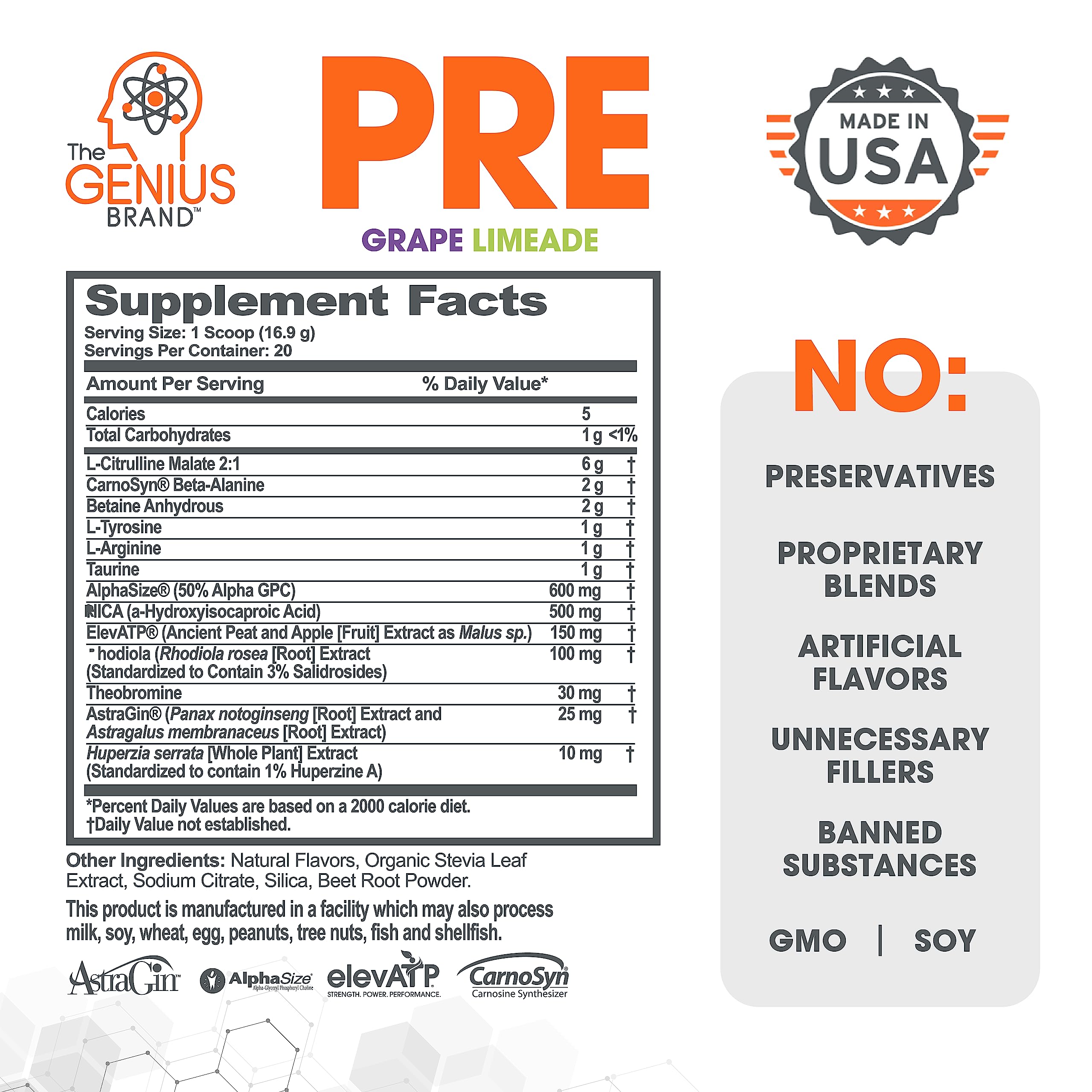 Genius Pre Workout Powder, Grape Limeade - All-Natural Nootropic Pre-workout The Genius Brand uk supplements
