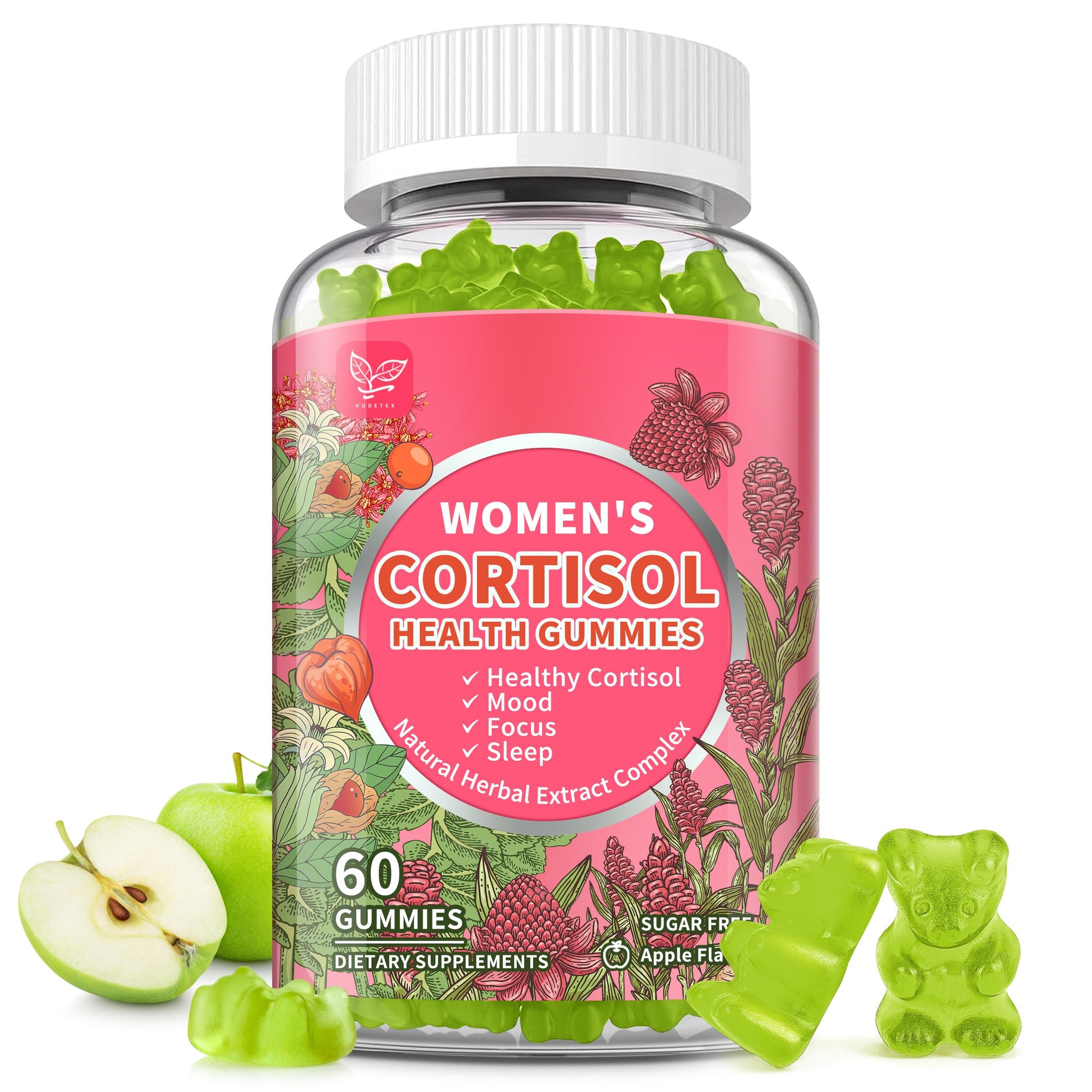 Cortisol Gummies for Women,Cortisol Manager with Ashwagandha,Magnesium,L-theanine,Phosphatidylserine,Rhodiola Rosea,Black Pepper for Mood Support,Adrenal Balance,Sleep,Vegan,Apple Flavor,60 Count Hudetex uk supplements