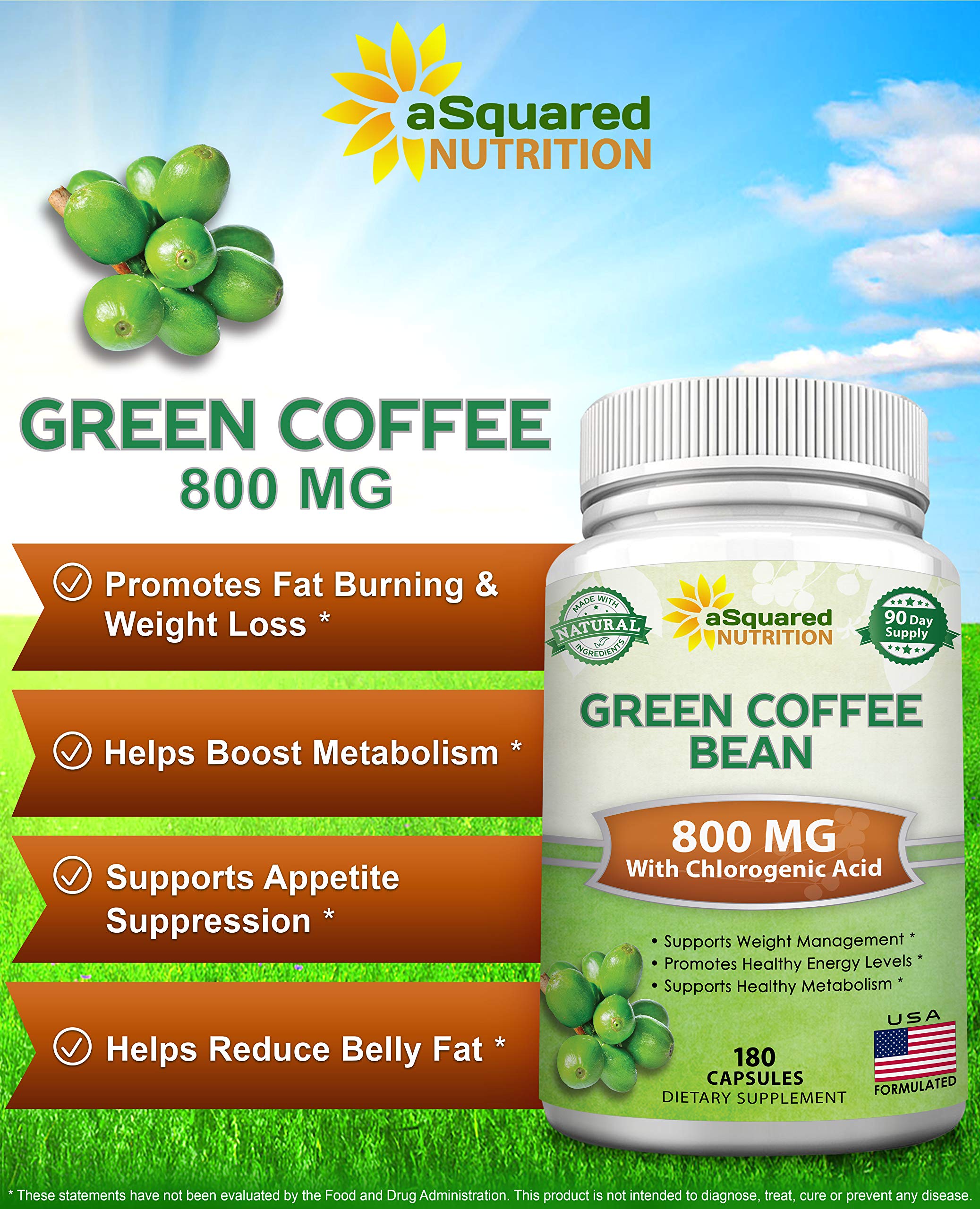 aSquared Nutrition Natural Green Coffee Bean Formula-180 Capsules-Max Strength GCA aSquared Nutrition uk supplements