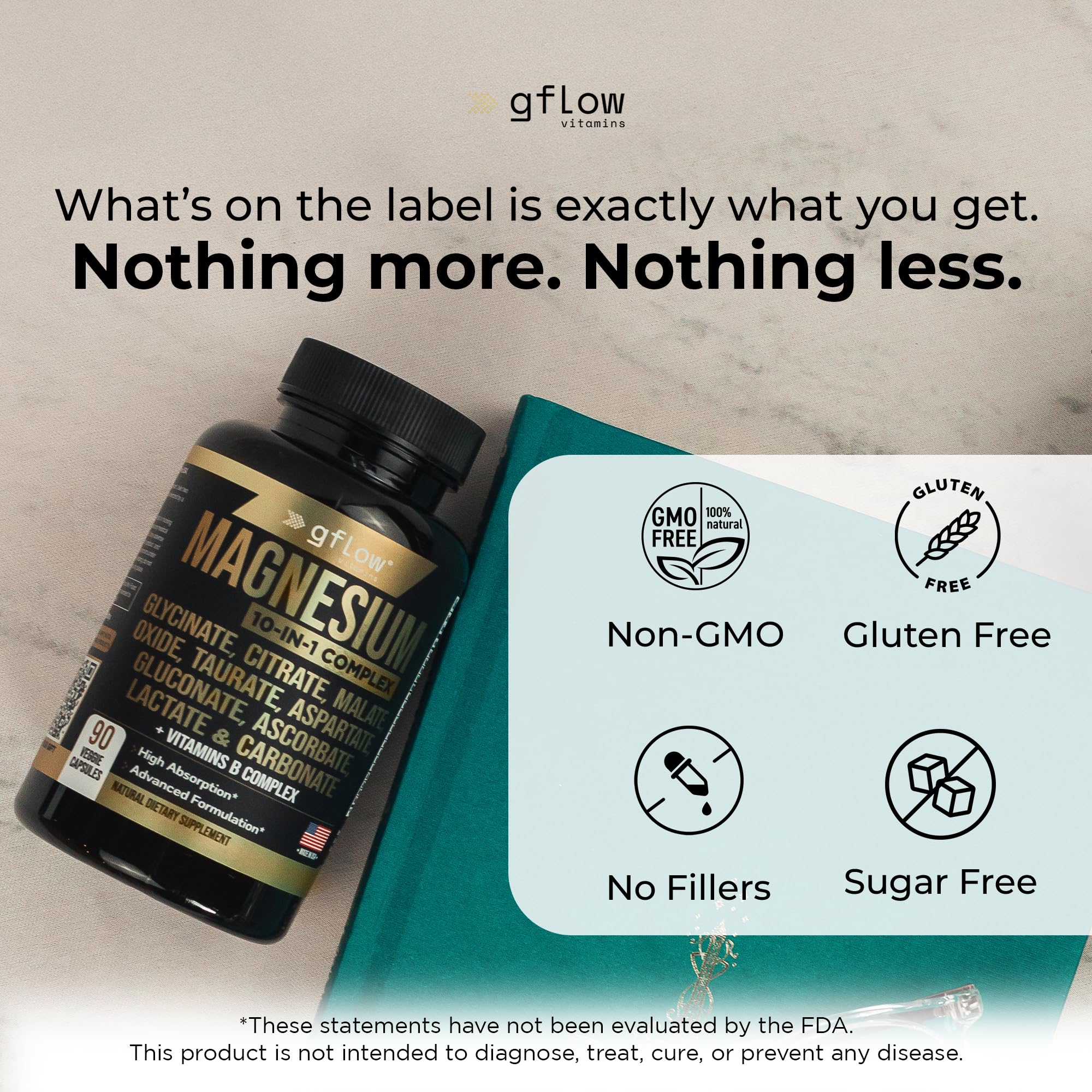 gflow vitamins Magnesium Complex Supplement - 10 Active Forms, Glycinate, Citrate, Malate, Oxide, Taurate, Aspartate, Gluconate, Ascorbate, Lactate, Carbonate, Plus More with Vitamin C B1 B2 B6 B12 gflow vitamins uk supplements