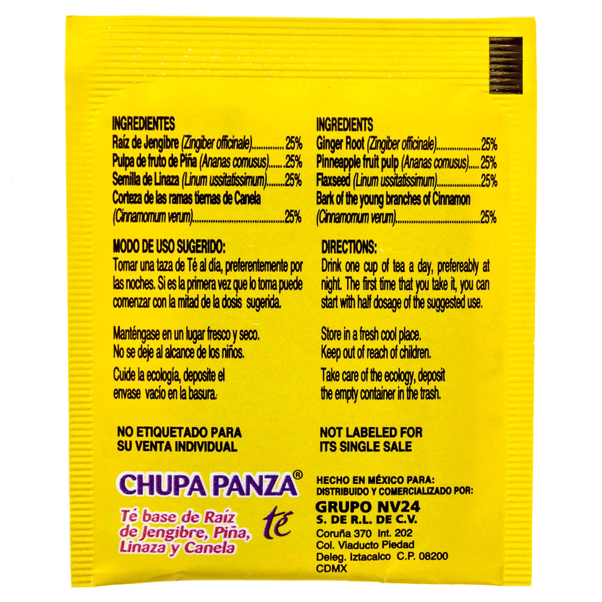 Tea CHUPA Panza, Tea Based ONGINGER Root, PINNEAPPLE, Flaxseed & Cinnamon GN+Vida uk supplements