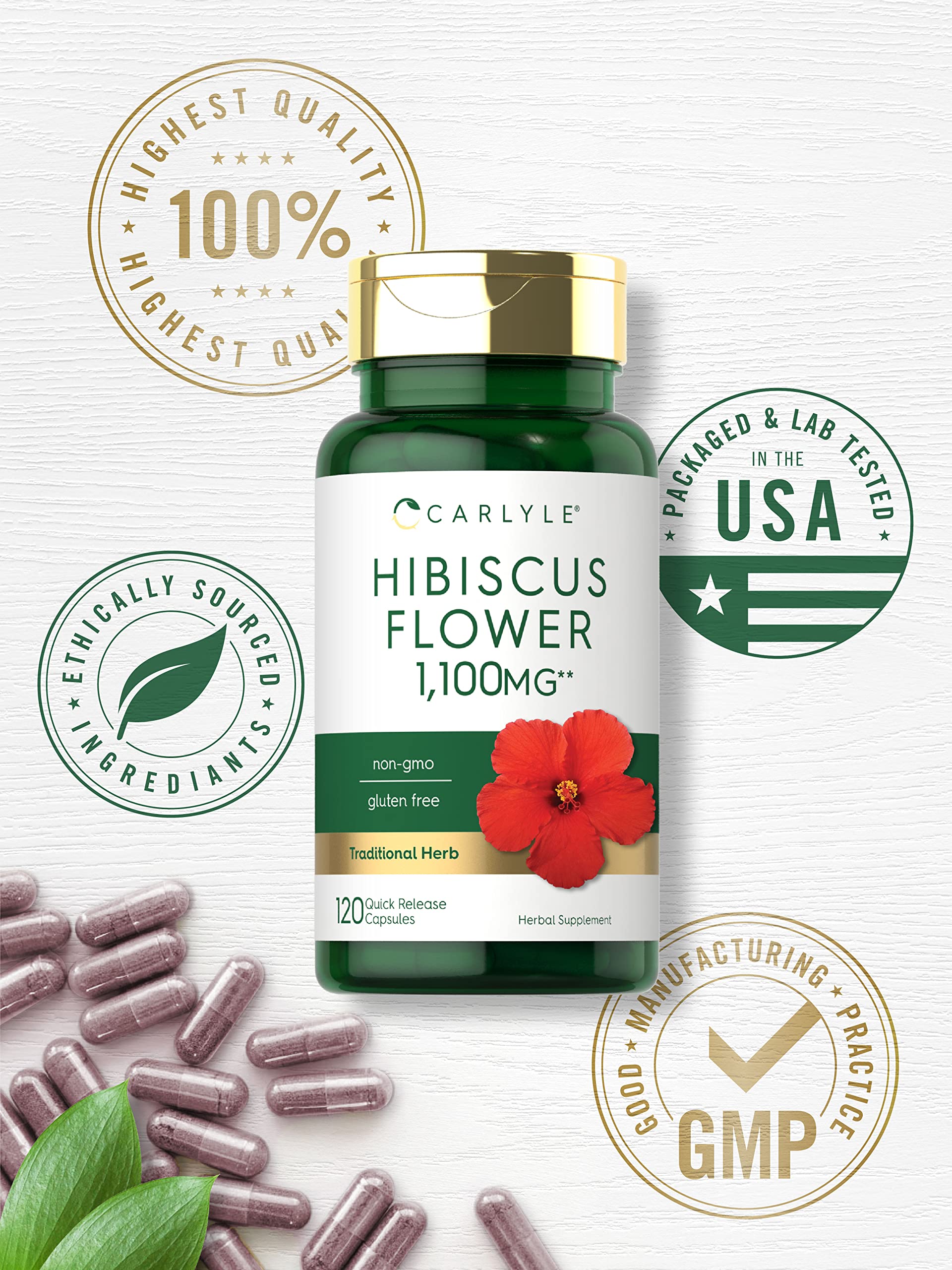 Hibiscus Flower Extract 1100 mg | 120 Capsules | Non-GMO, Gluten Free Supplement Carlyle uk supplements