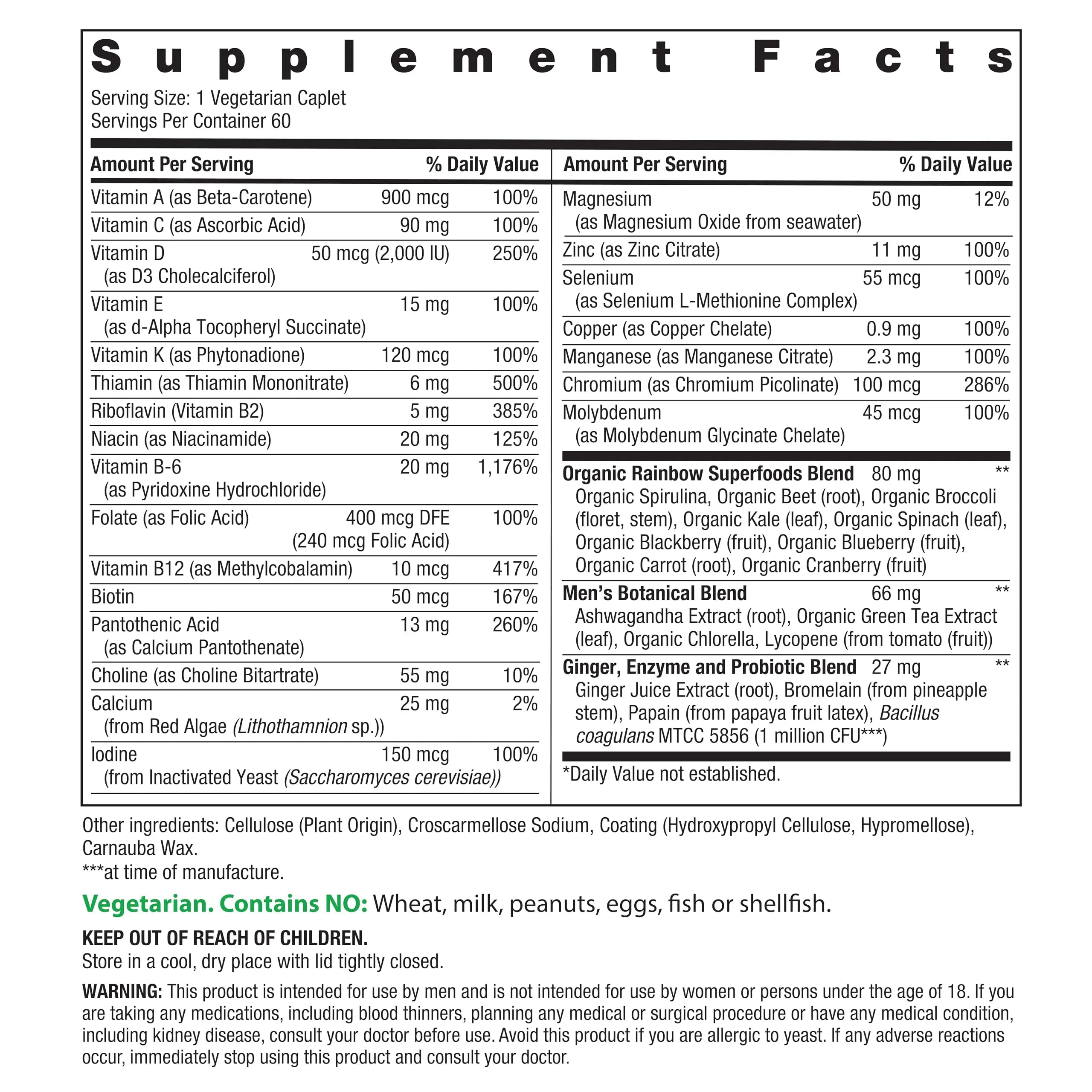 Rainbow Light Mens Multivitamin One + | 60 Caplets | Supports Energy & Antioxidant Health | with Real Food Nutrients, Digestive Enzymes & Probiotics Rainbow Light uk supplements