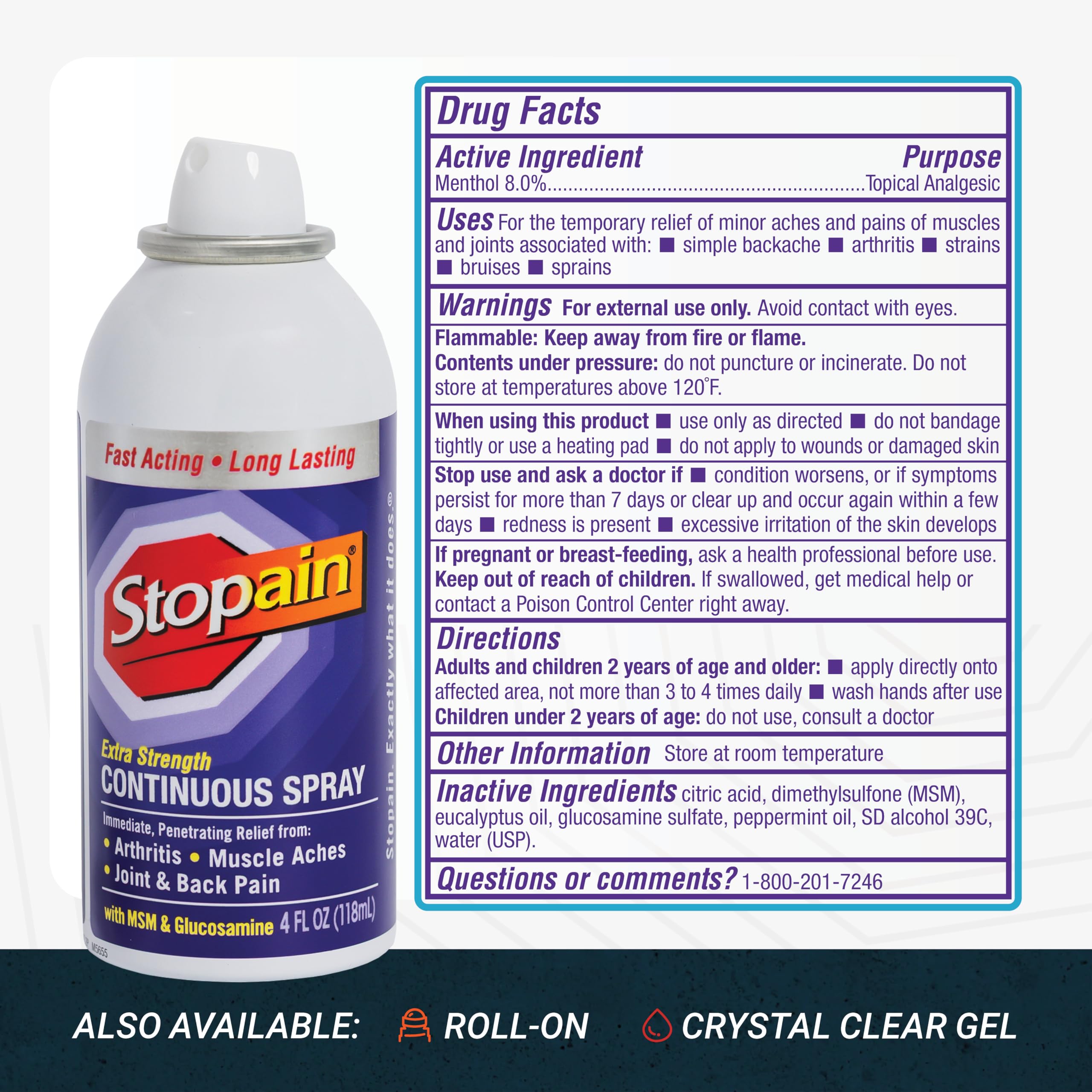 Stopain Pain Relief Spray 4oz (2 Pack) USA Made, Max Strength Fast Acting with MSM, Glucosamine, Menthol for Arthritis, Lower Back, Neck, HSA FSA Approved Topical Analgesic Products Stopain uk supplements