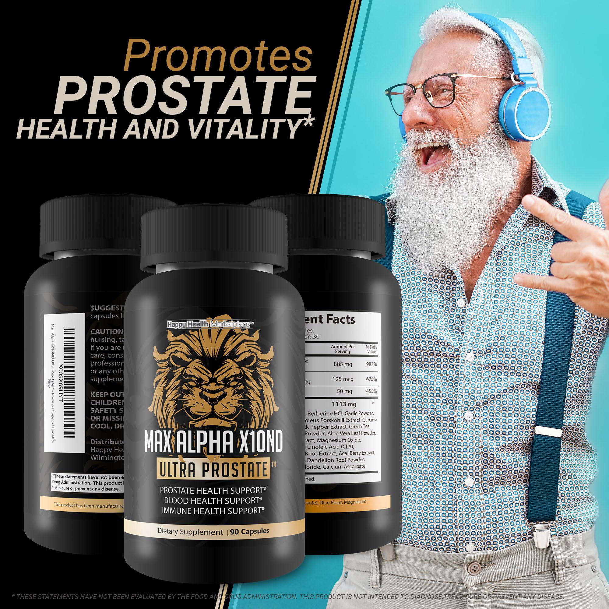 Max Alpha X10ND Ultra Prostate - T Prostate Support for Men - Promote Energy & Endurance - Blood Flow Support for Prostate Health with Vitamin D, Ginseng, Green Tea, & Zinc - Immune Support Benefits Happy Health Marketplace uk supplements