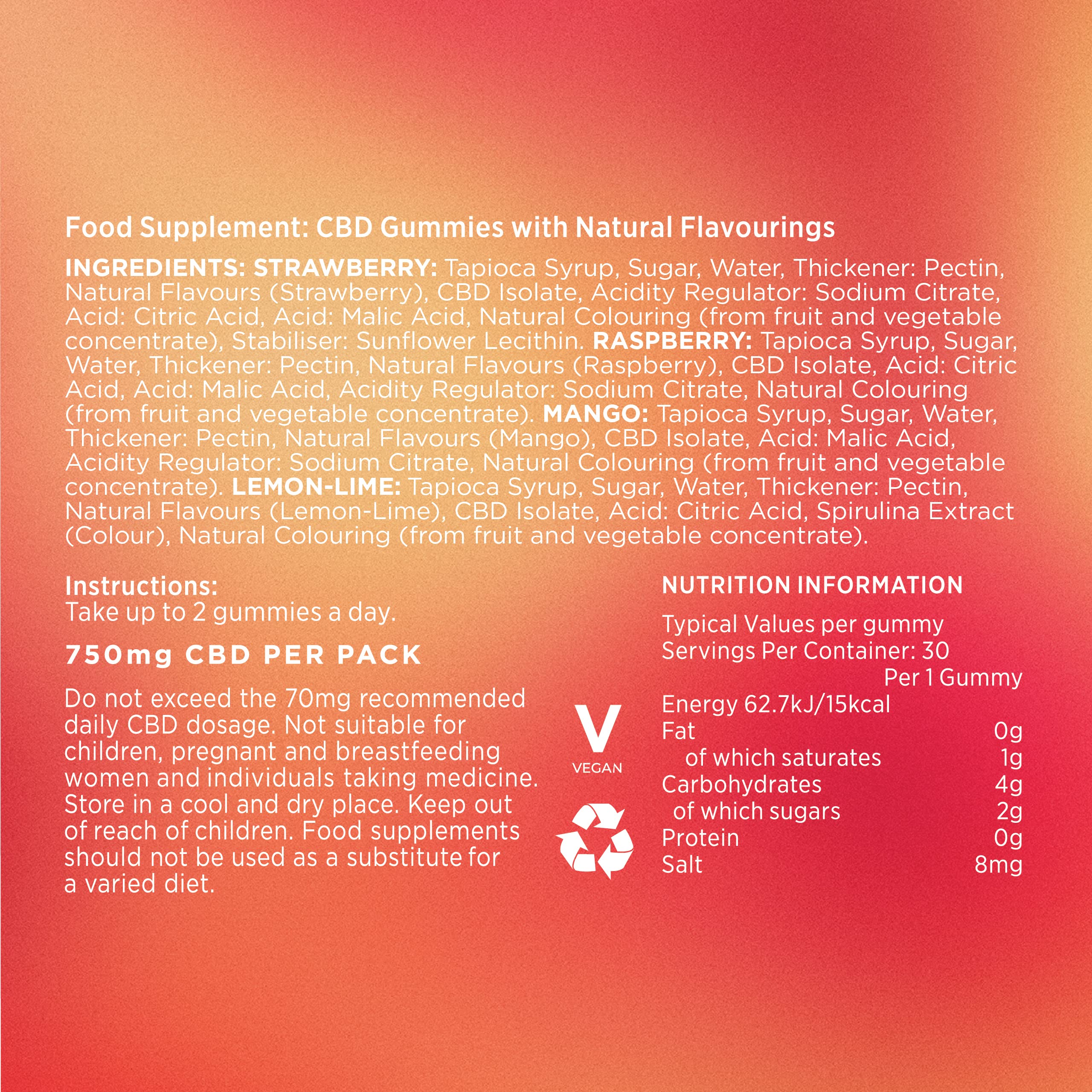 Goodrays - CBD Gummies - High Strength 30 x 25mg Mixed Fruits CBD Edibles Goodrays uk supplements