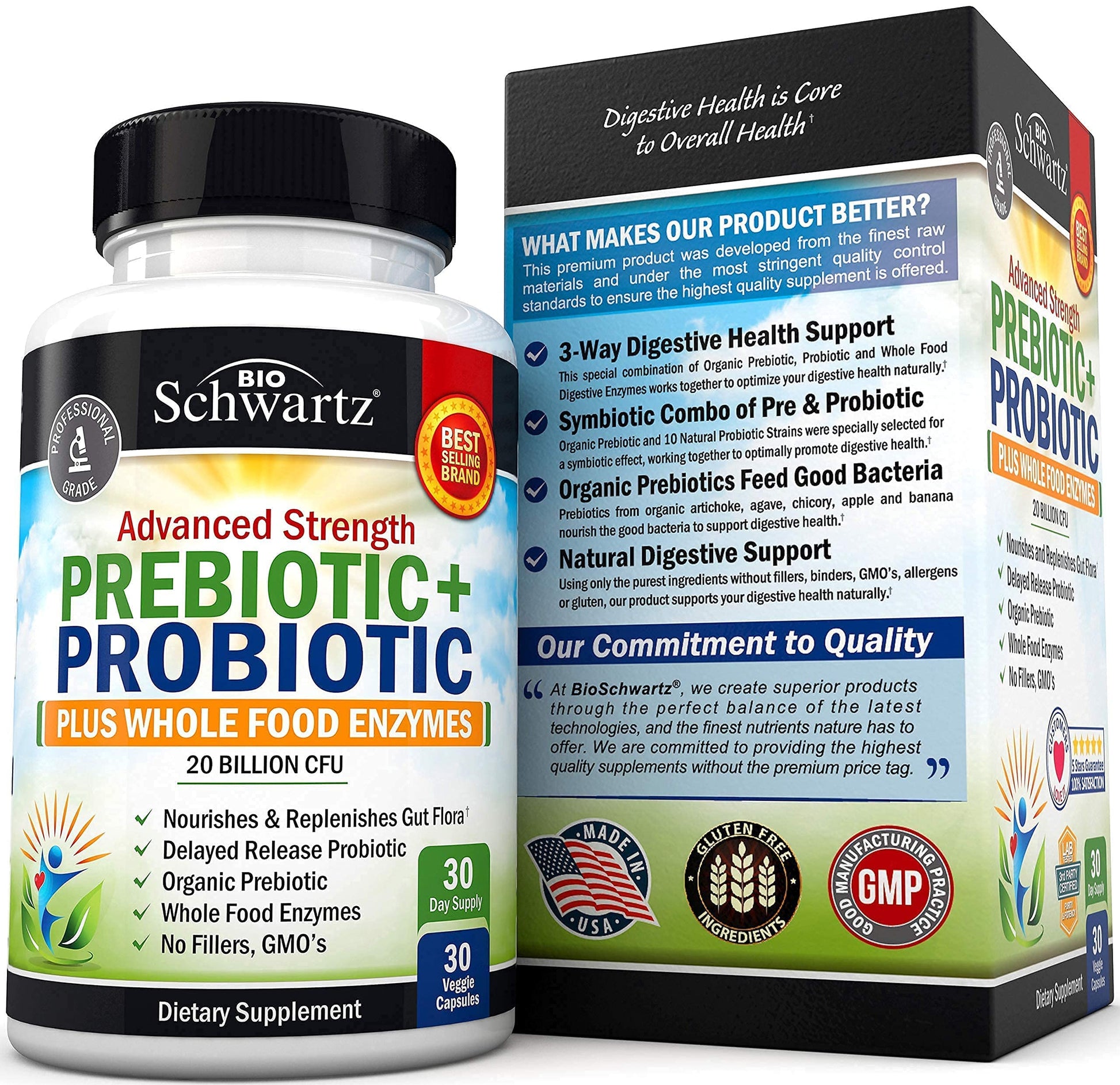 Probiotic & Prebiotic Digestive Health Capsules - 30ct, Gluten & Dairy Free, Non-GMO BioSchwartz uk supplements