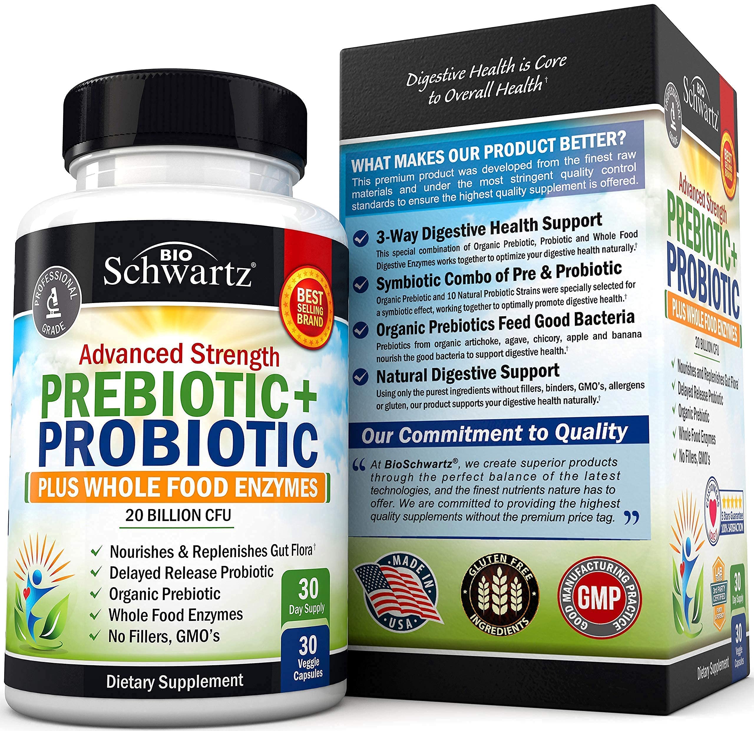 Probiotic & Prebiotic Digestive Health Capsules - 30ct, Gluten & Dairy Free, Non-GMO BioSchwartz uk supplements