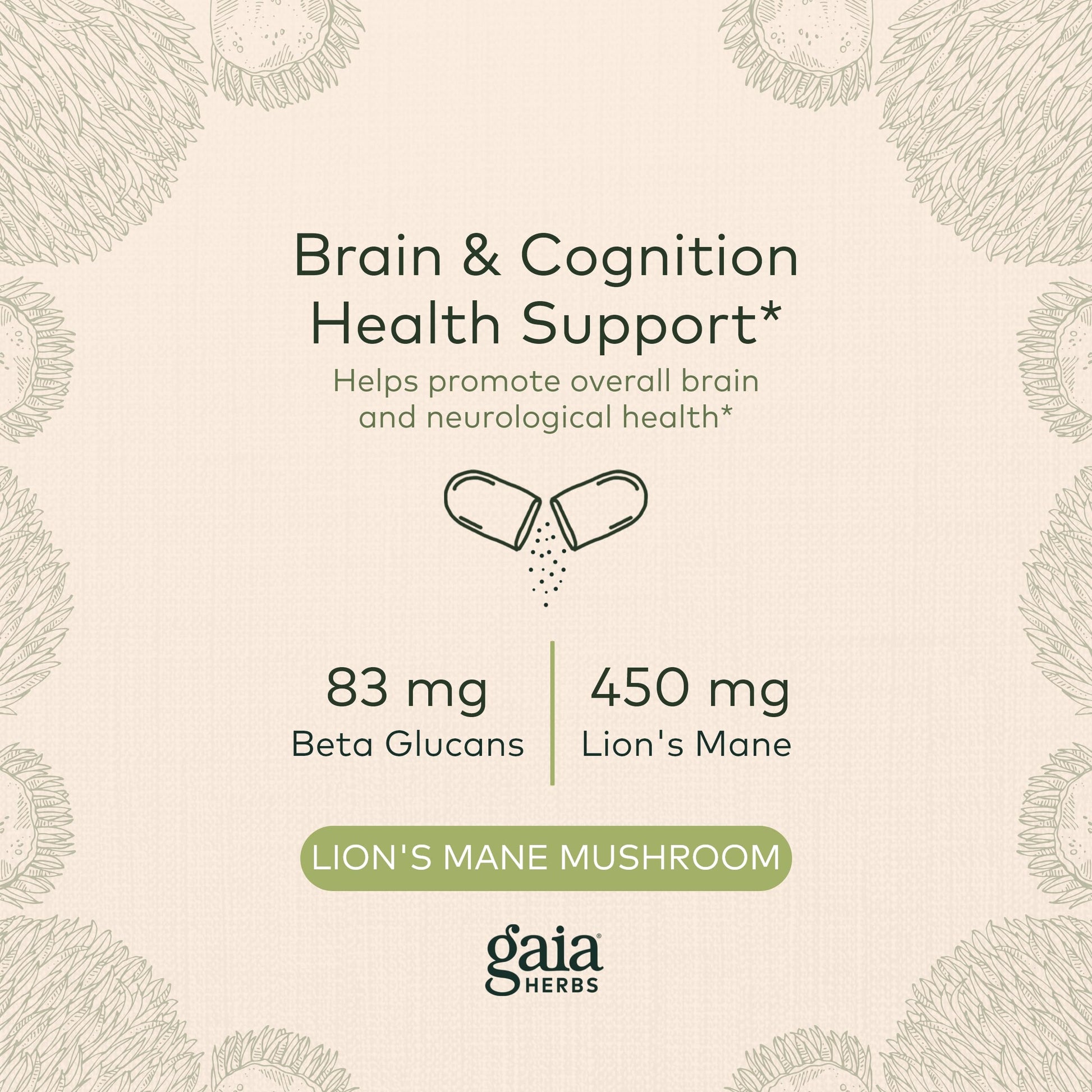 Gaia Herbs Organic Lion’s Mane Mushroom - Brain and Nerve Support Supplement Gaia Herbs uk supplements